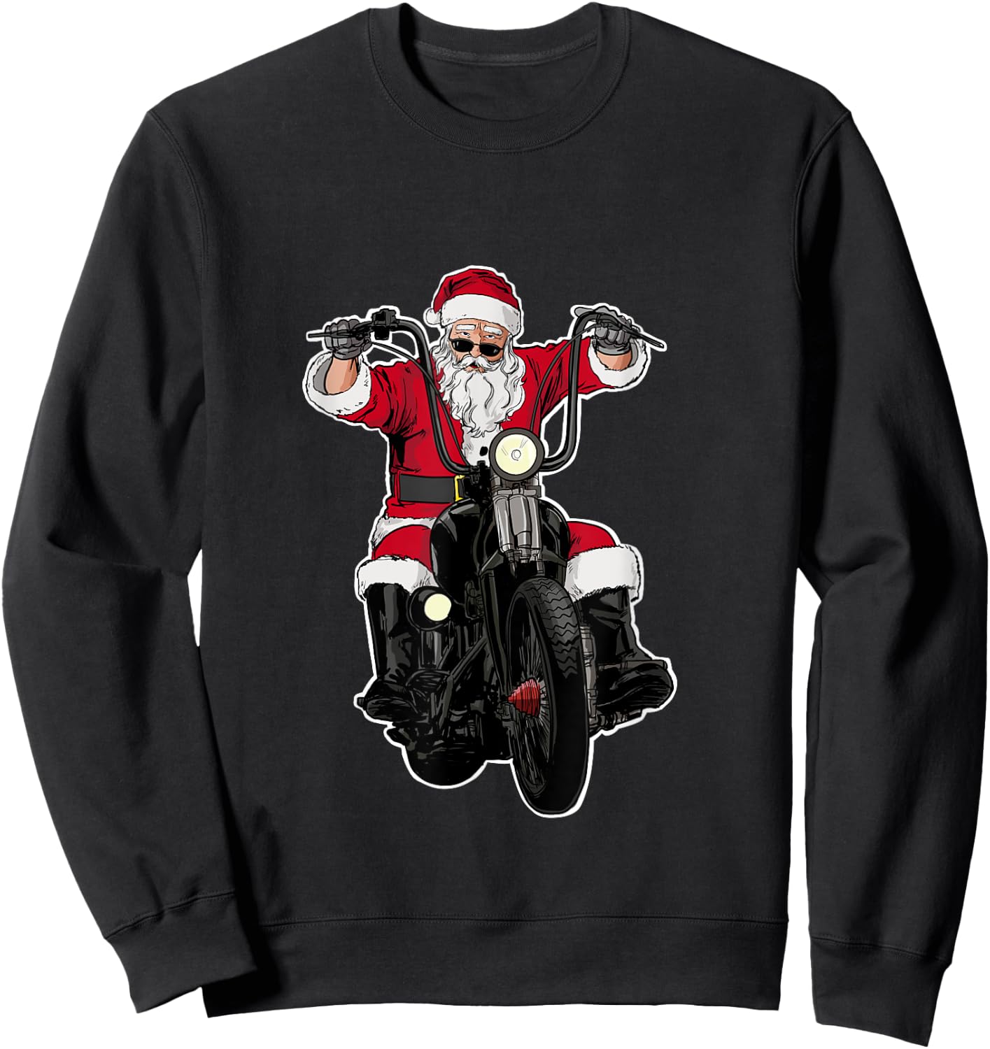 Biker Santa funny Santa on Motorcycle Sweatshirt - Sweatshirt | Black