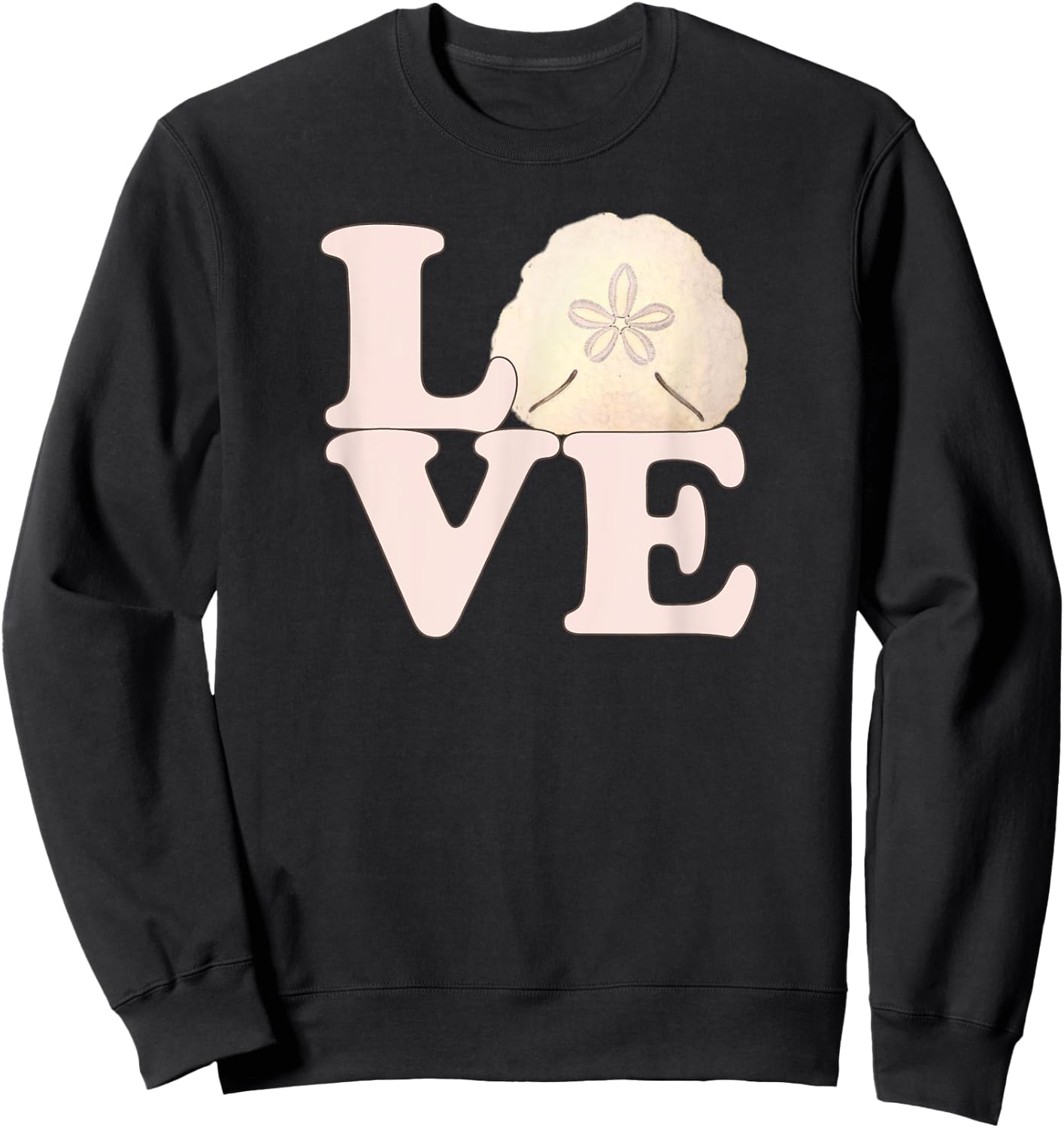Sand Dollar Shell Vintage Illustration Stacked LOVE Sweatshirt - Sweatshirt | Black