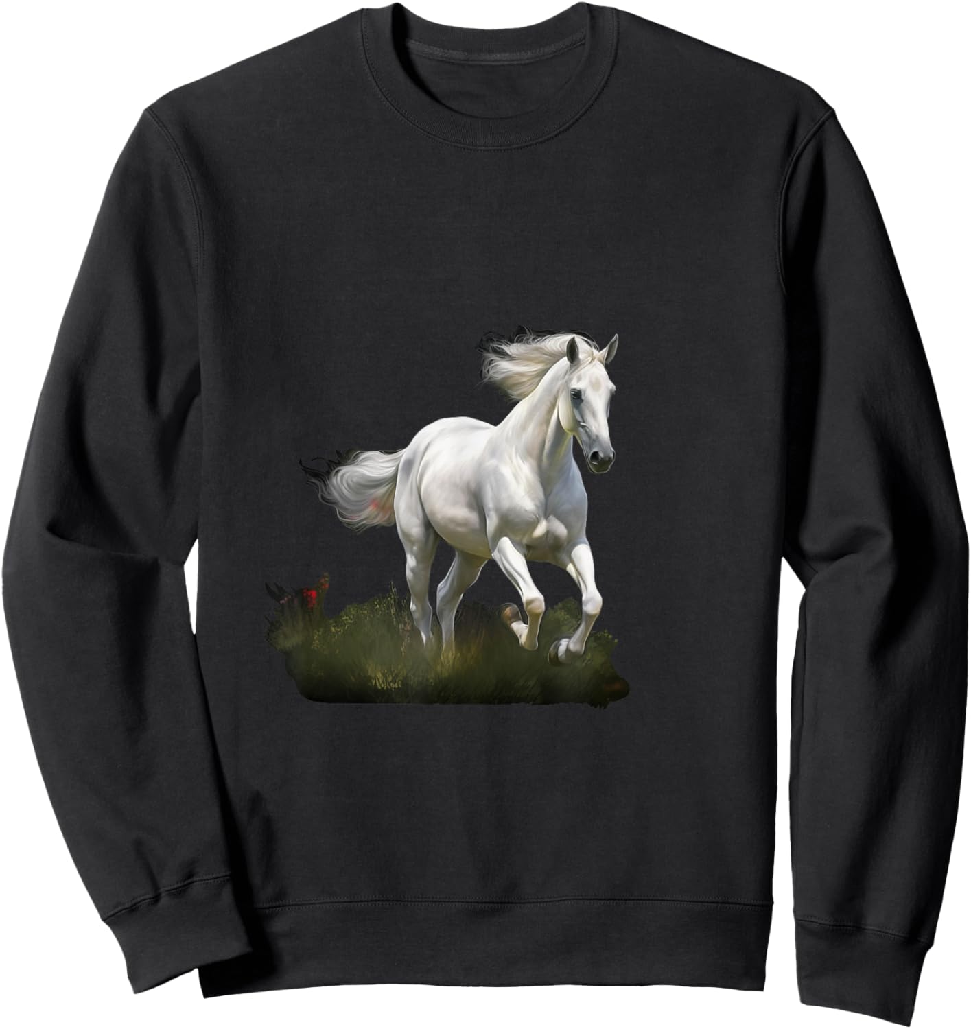 White Horse Style Realistic Painting in a Meadow Sweatshirt - Sweatshirt | Black