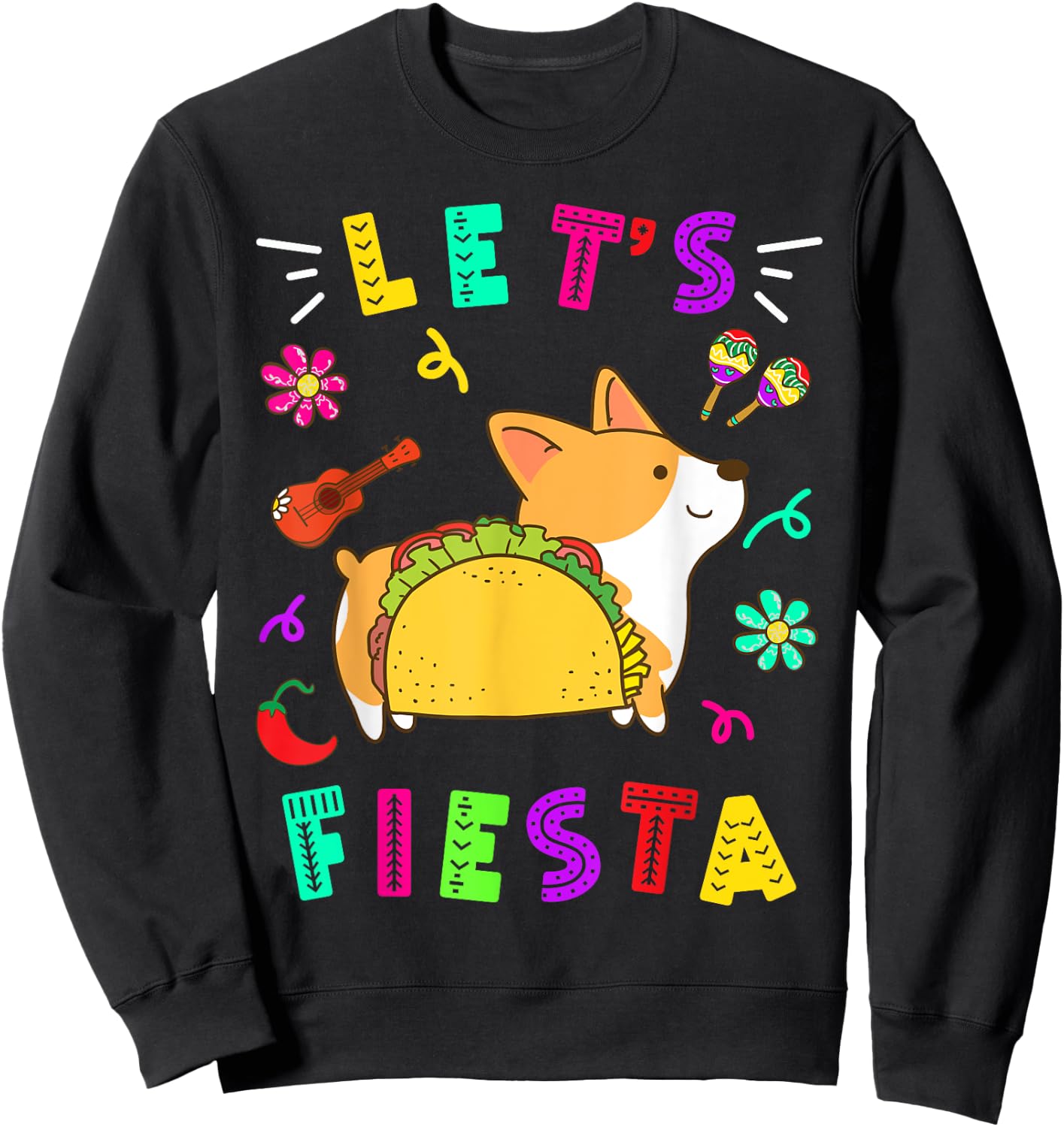 Cinco De Mayo Corgi Let’s Fiesta Camisa 5 De Mayo Mexican Sweatshirt - Sweatshirt | Black