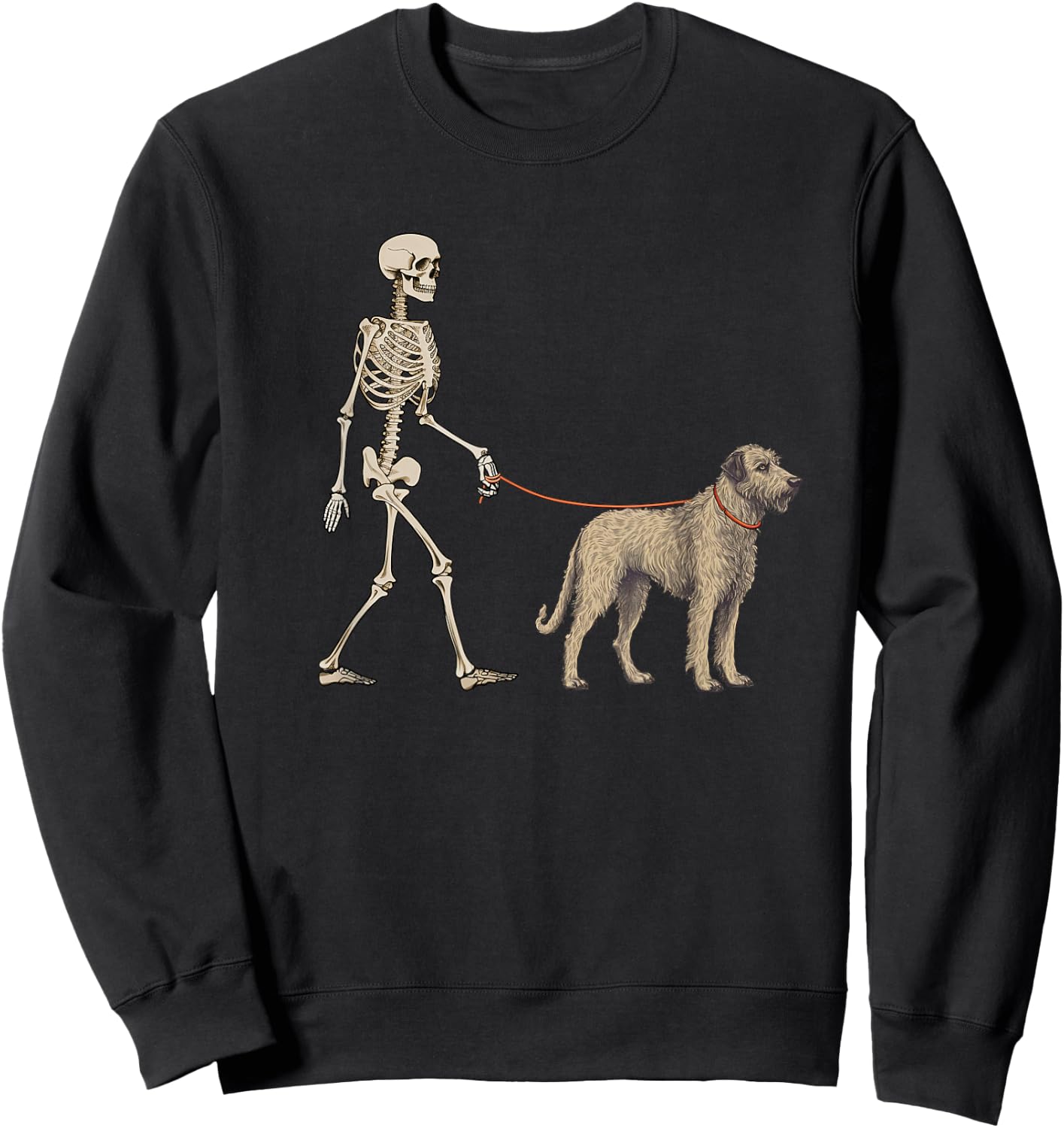 Funny Irish Wolfhound Skeleton Dog Walking Halloween Dog Sweatshirt - Sweatshirt | Black