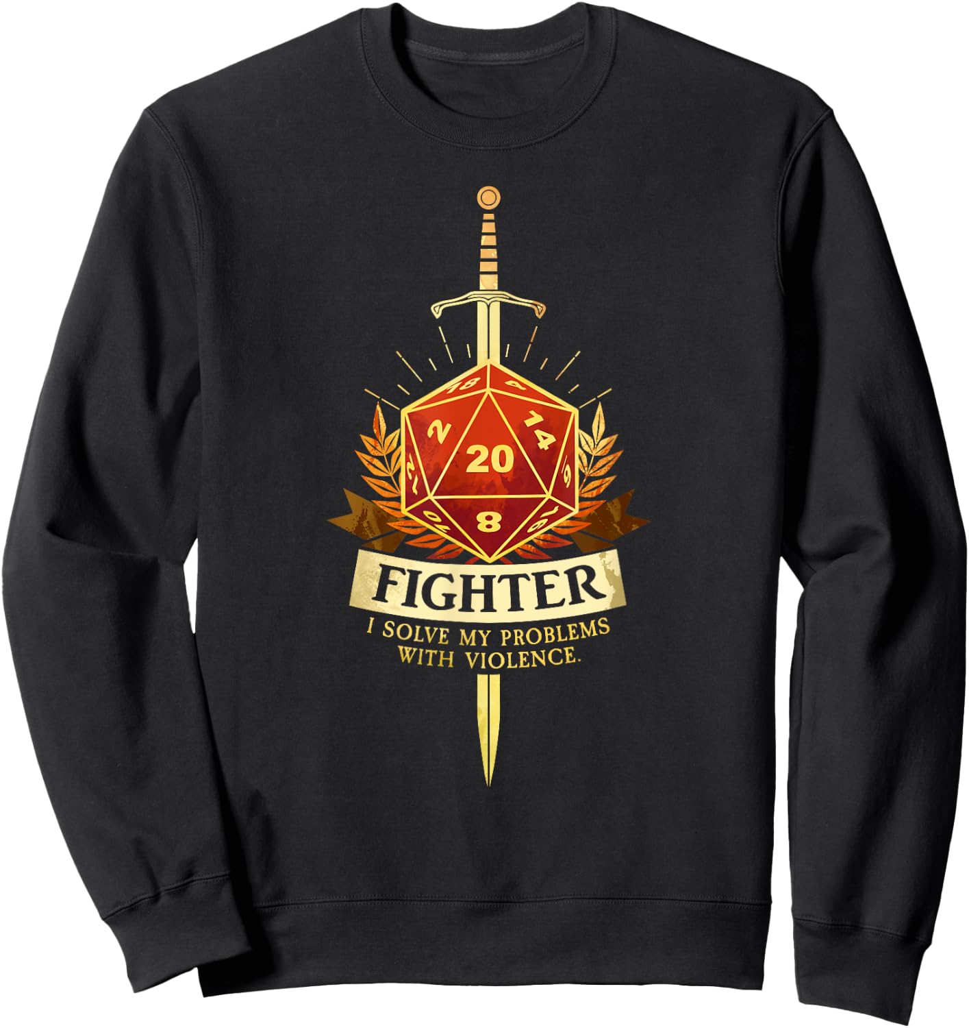 Gamer Class Fighter RPG TRPG Fantasy Gaming - Black, Men's Small, Classic Fit, Short Sleeve Sweatshirt - Sweatshirt | Black