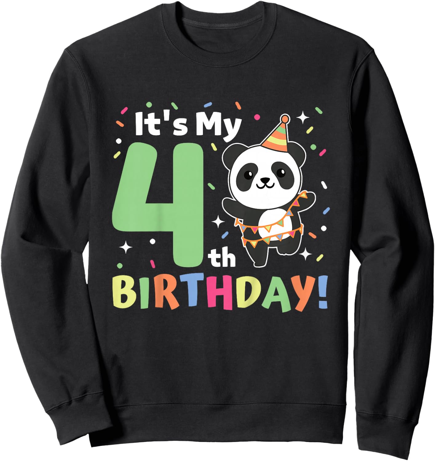 Panda 4th Birthday For Kids Four Year Old Panda Sweatshirt - Sweatshirt | Black