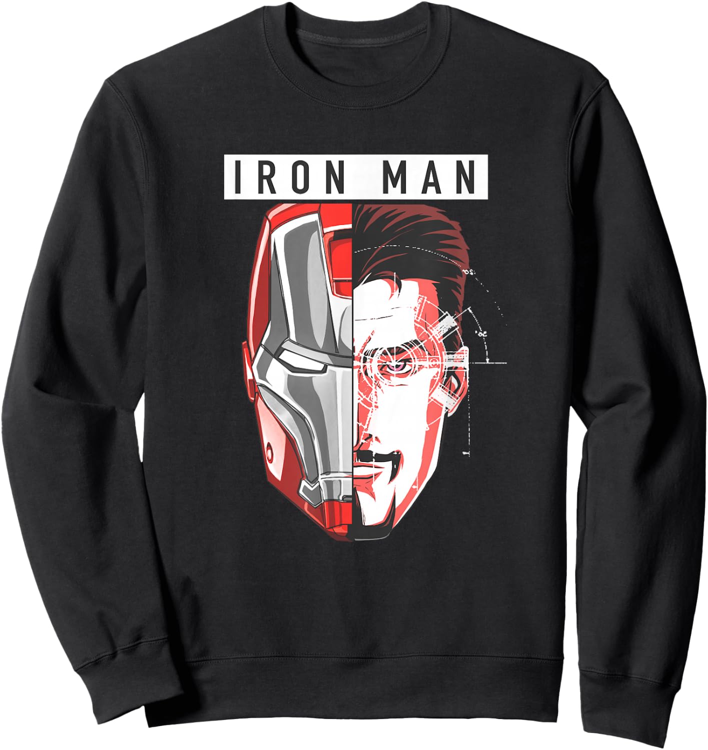 Marvel Comics Retro Classic Iron Man Tony Stark Split Face Sweatshirt - Sweatshirt | Black