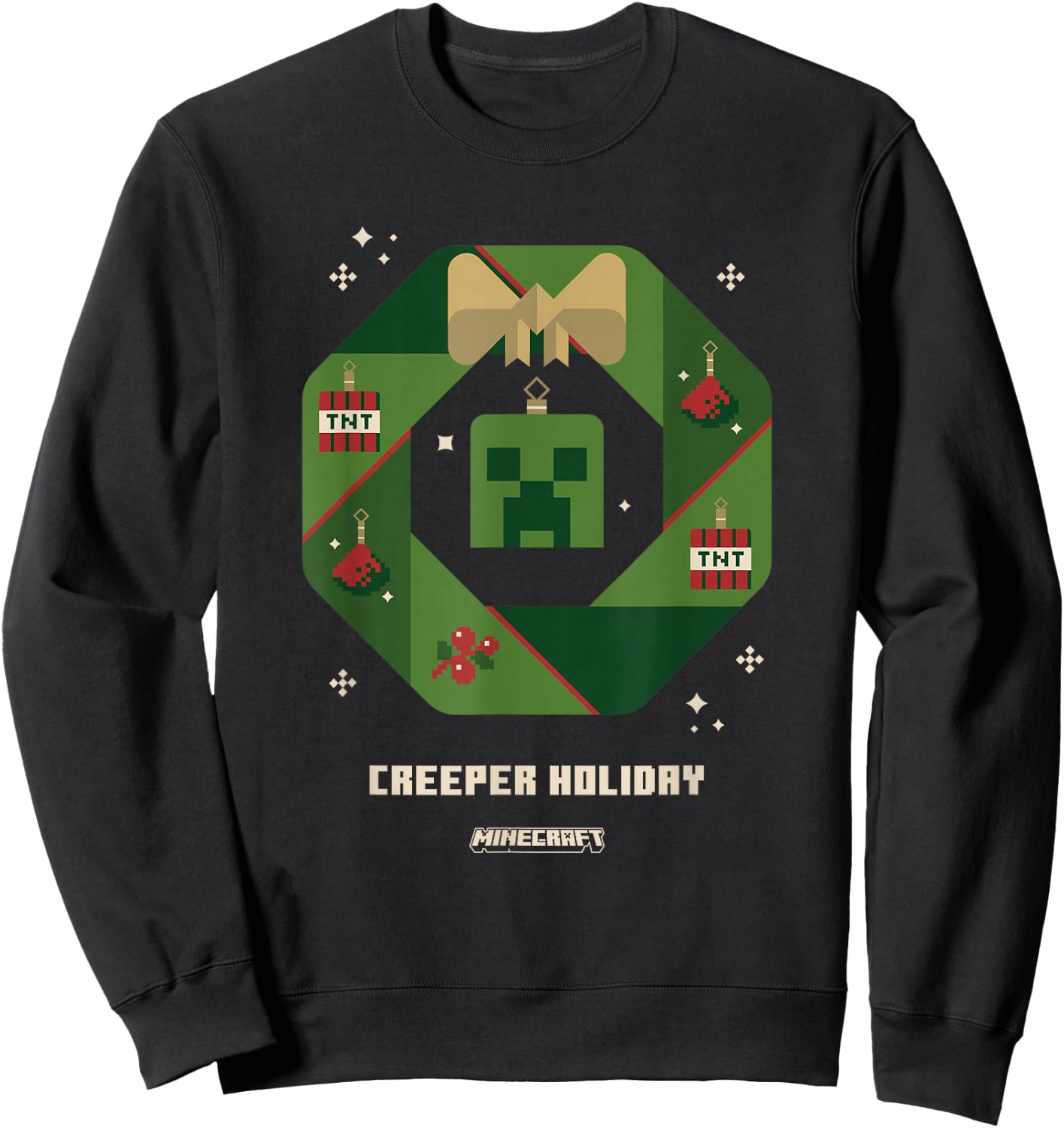 Minecraft Christmas Creeper Holiday Xmas Crown Portrait Sweatshirt - Sweatshirt | Black