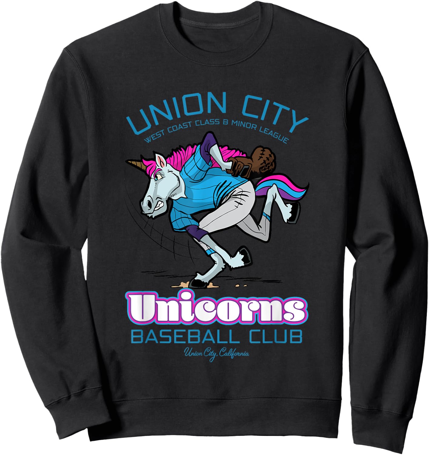 Union City Unicorns Retro Minor League Baseball Unicorn Sweatshirt - Sweatshirt | Black