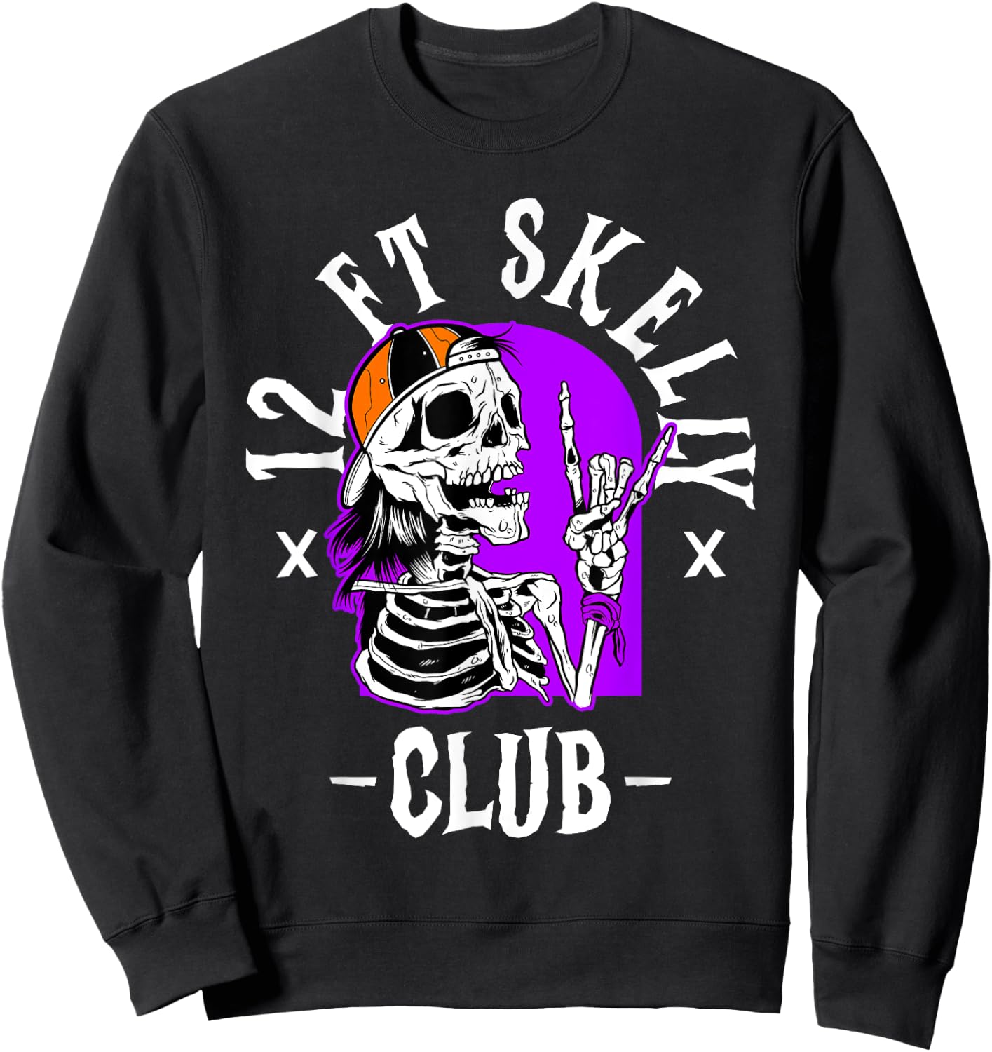 12 FT Skelly Club - Halloween 12 Foot Skeleton Sweatshirt - Sweatshirt | Black