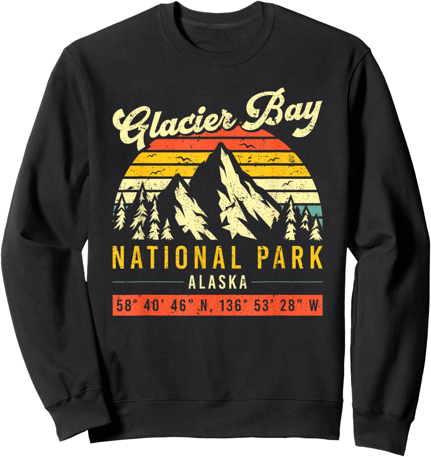Glacier Bay Vintage Retro Alaska National Park Sweatshirt - Sweatshirt | Black