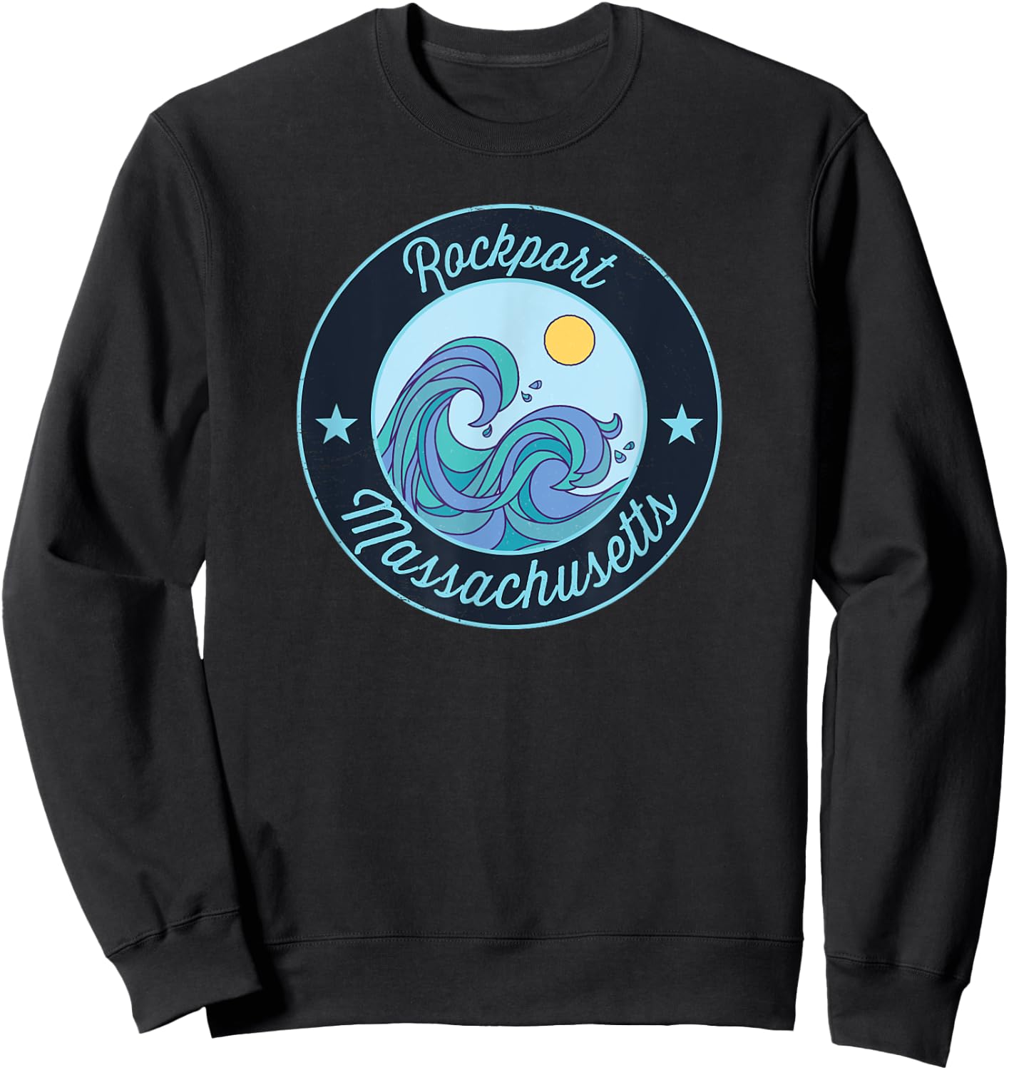 Rockport MA Massachusetts Souvenir Nautical Surfer Graphic Sweatshirt - Sweatshirt | Black