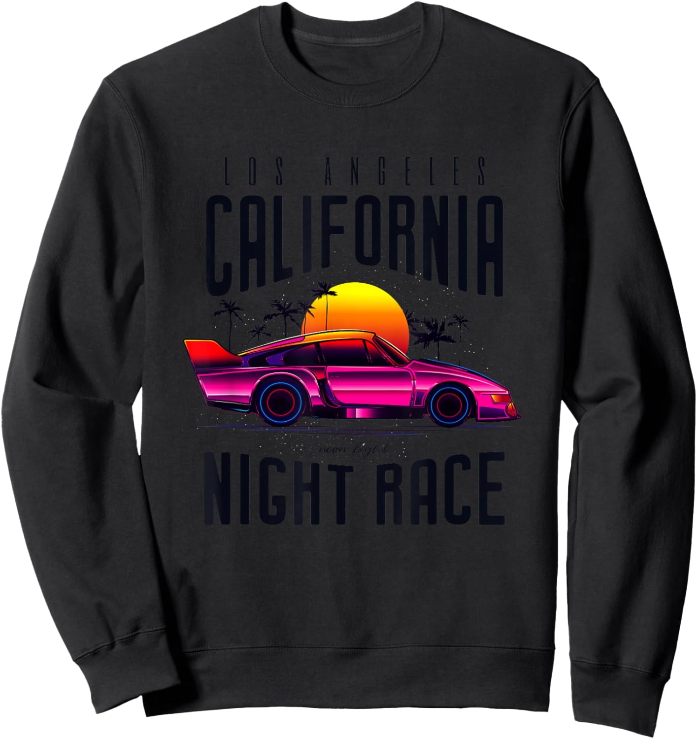 Vintage American California Night Race with Cars Graphic Sweatshirt - Sweatshirt | Black