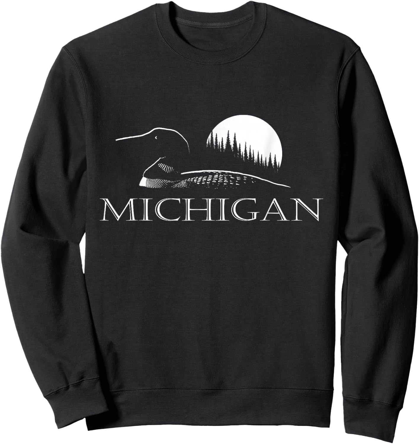 Michigan - Loon and Trees in Moonlight Sweatshirt - Sweatshirt | Black