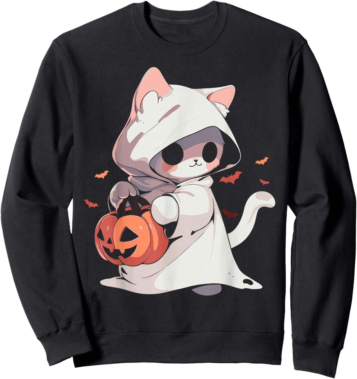 Cat Ghost Kawaii Neko Anime Halloween Costume Pumpkin Lover Sweatshirt - Sweatshirt | Black