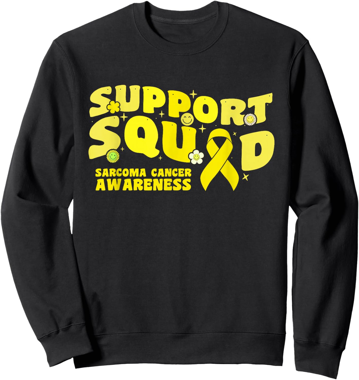 Support Squad Sarcoma Cancer Awareness Yellow Ribbon Fighter Sweatshirt - Sweatshirt | Black