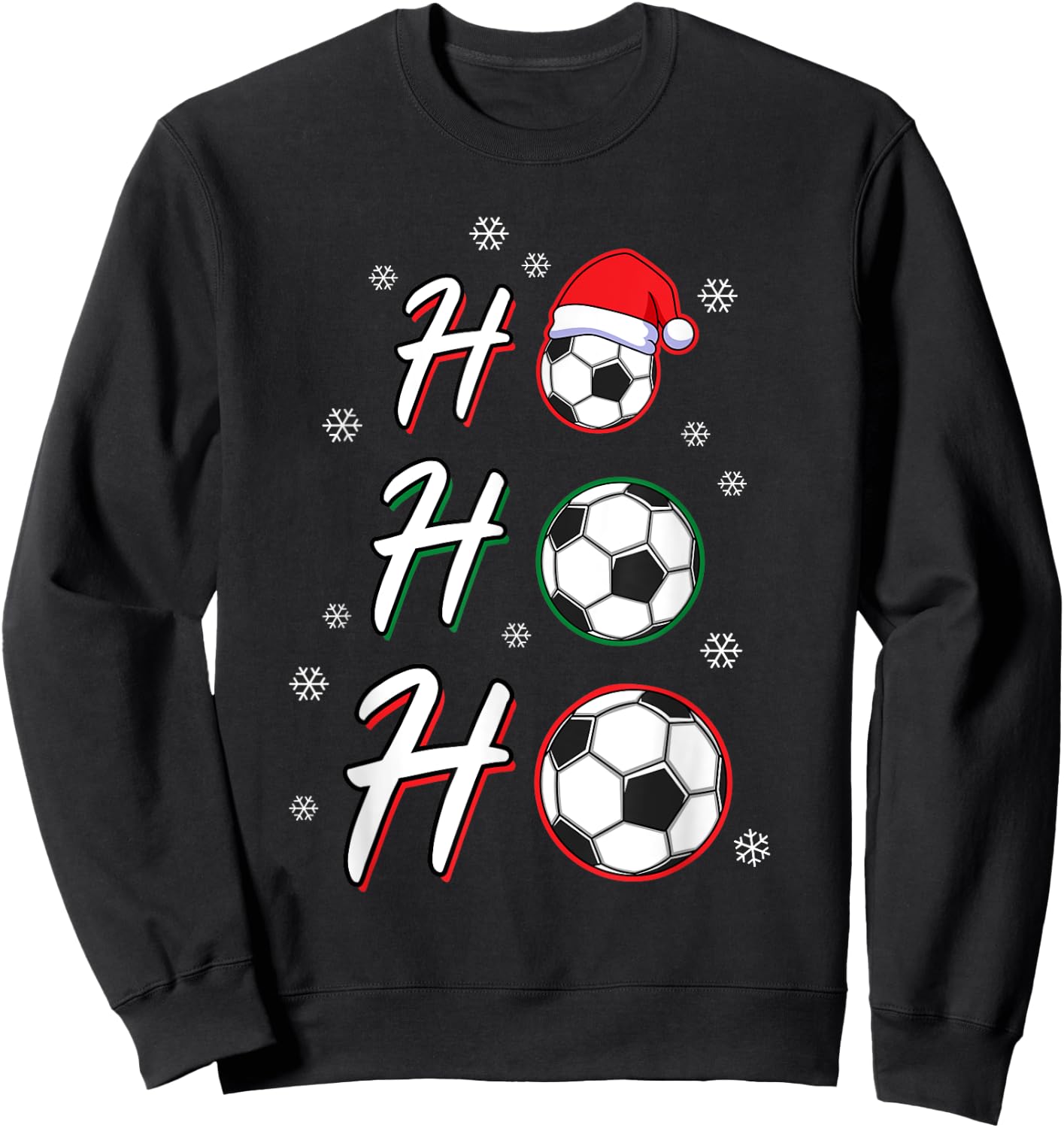 Ho Ho Ho Soccer Ball Wearing Santa Hat Soccer Christmas Sweatshirt - Sweatshirt | Black