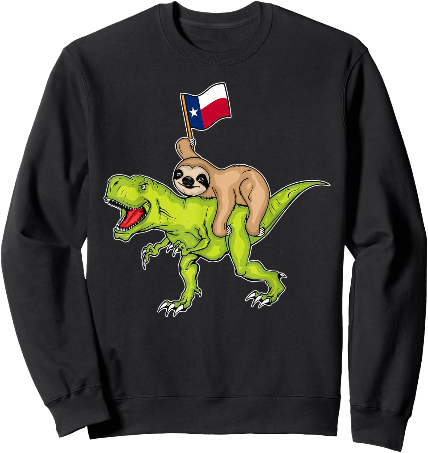 Texas Flag Dinosaur Sloth Lover Kids USA Texas Sweatshirt - Sweatshirt | Black