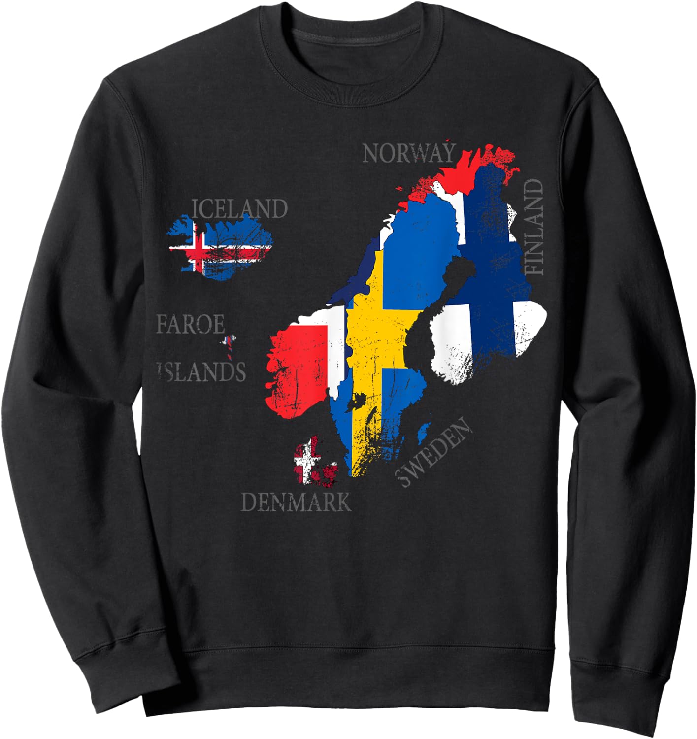 Vintage Scandinavia flag , Maps of Nordic countries Sweatshirt - Sweatshirt | Black