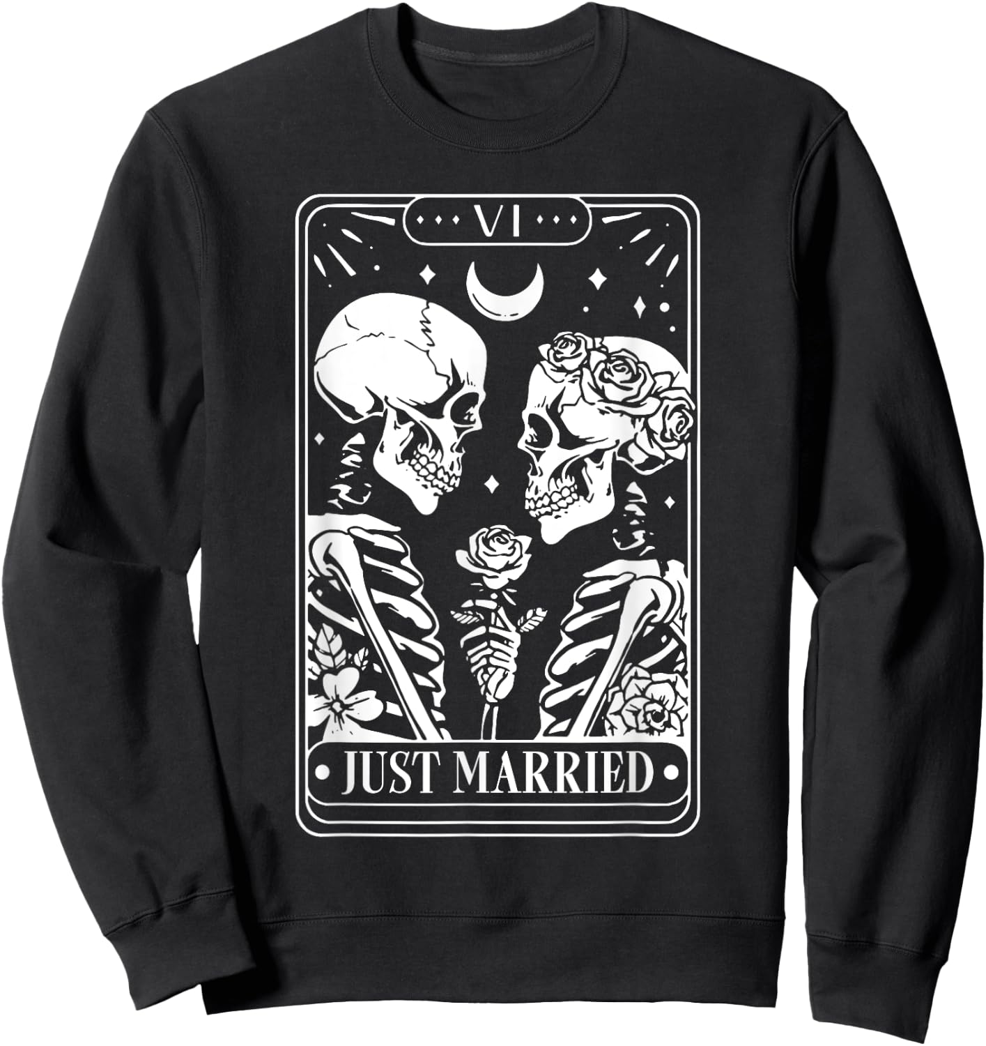 Just Married The Lovers Skeleton Couple Matching Halloween Sweatshirt - Sweatshirt | Black