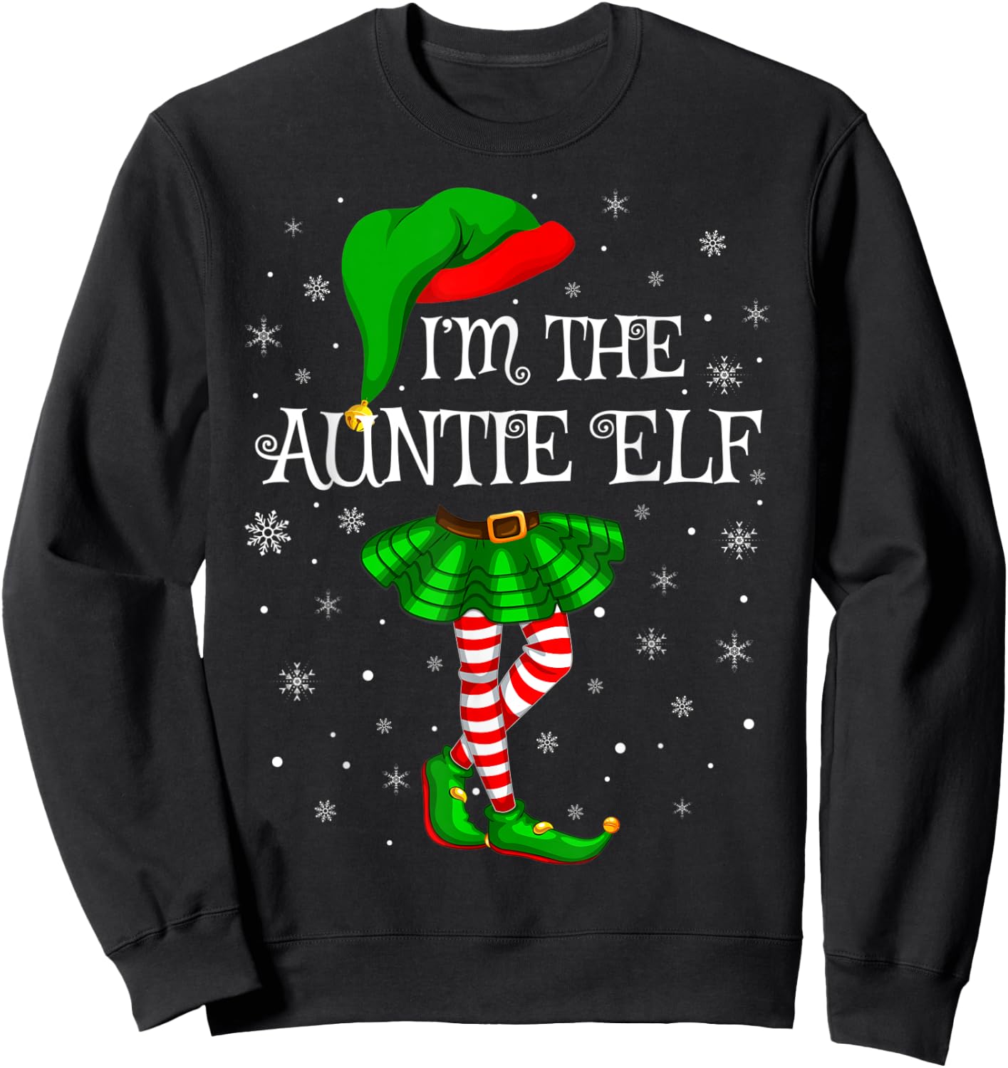 Matching Family Group I'm The Auntie Elf Christmas Sweatshirt - Sweatshirt | Black