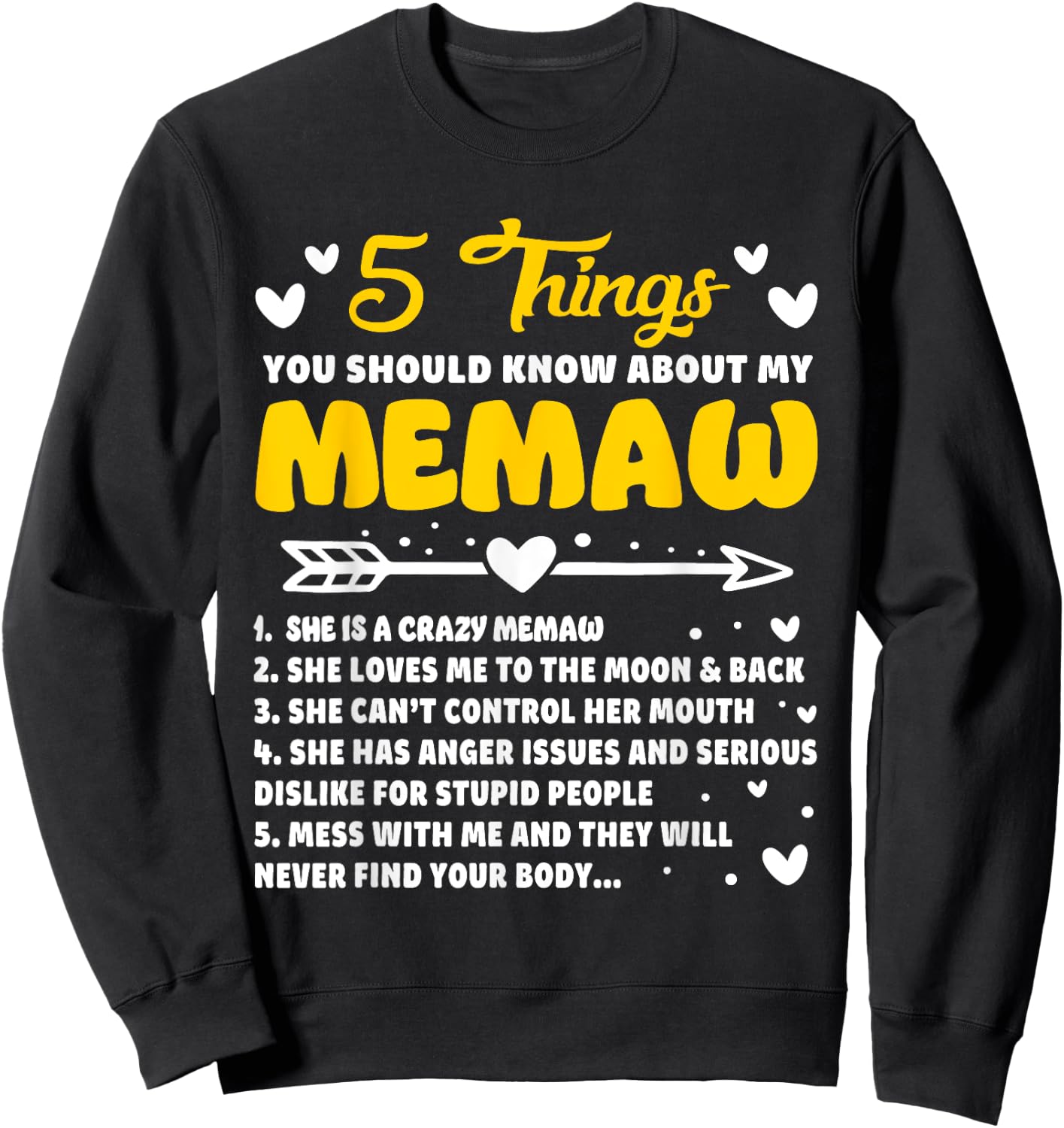 5 Things You Should Know About My Memaw Funny Grandma Sweatshirt - Sweatshirt | Black