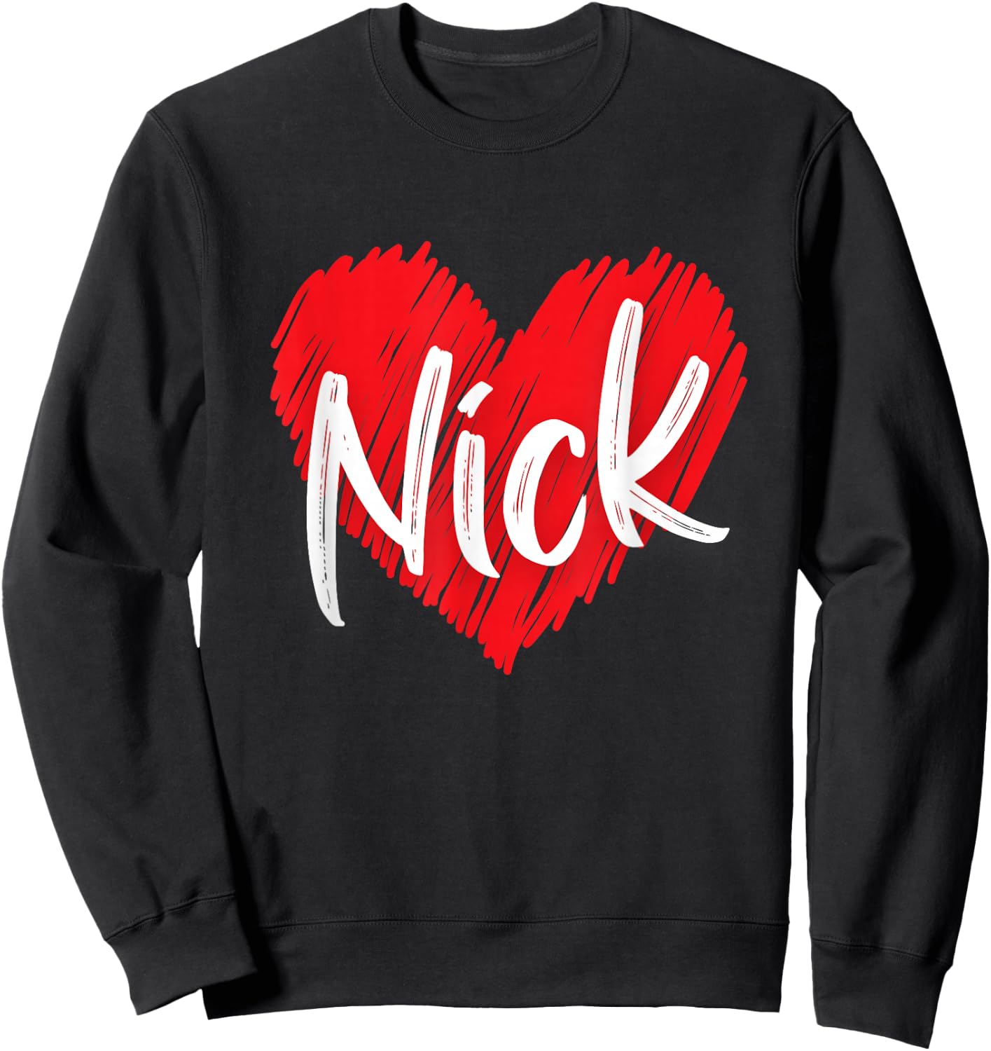 First Names Apparel I Love Nick Heart Personalized Name Nick -Adults Black Short Sleeve Sweatshirt - Sweatshirt | Black