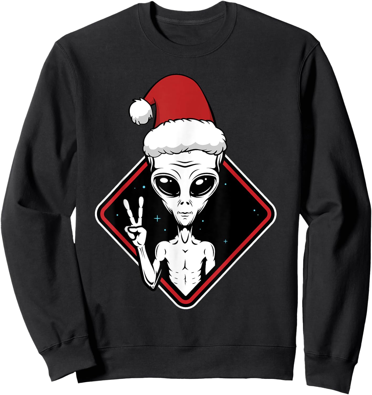 Alien Peace Santa Hat Christmas Pajama Funny X-Mas UFO Sweatshirt - Sweatshirt | Black