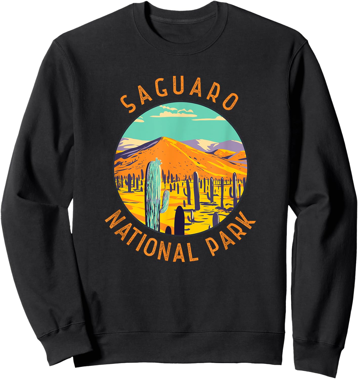 Saguaro National Park Cacti Distressed Circle Sweatshirt - Sweatshirt | Black