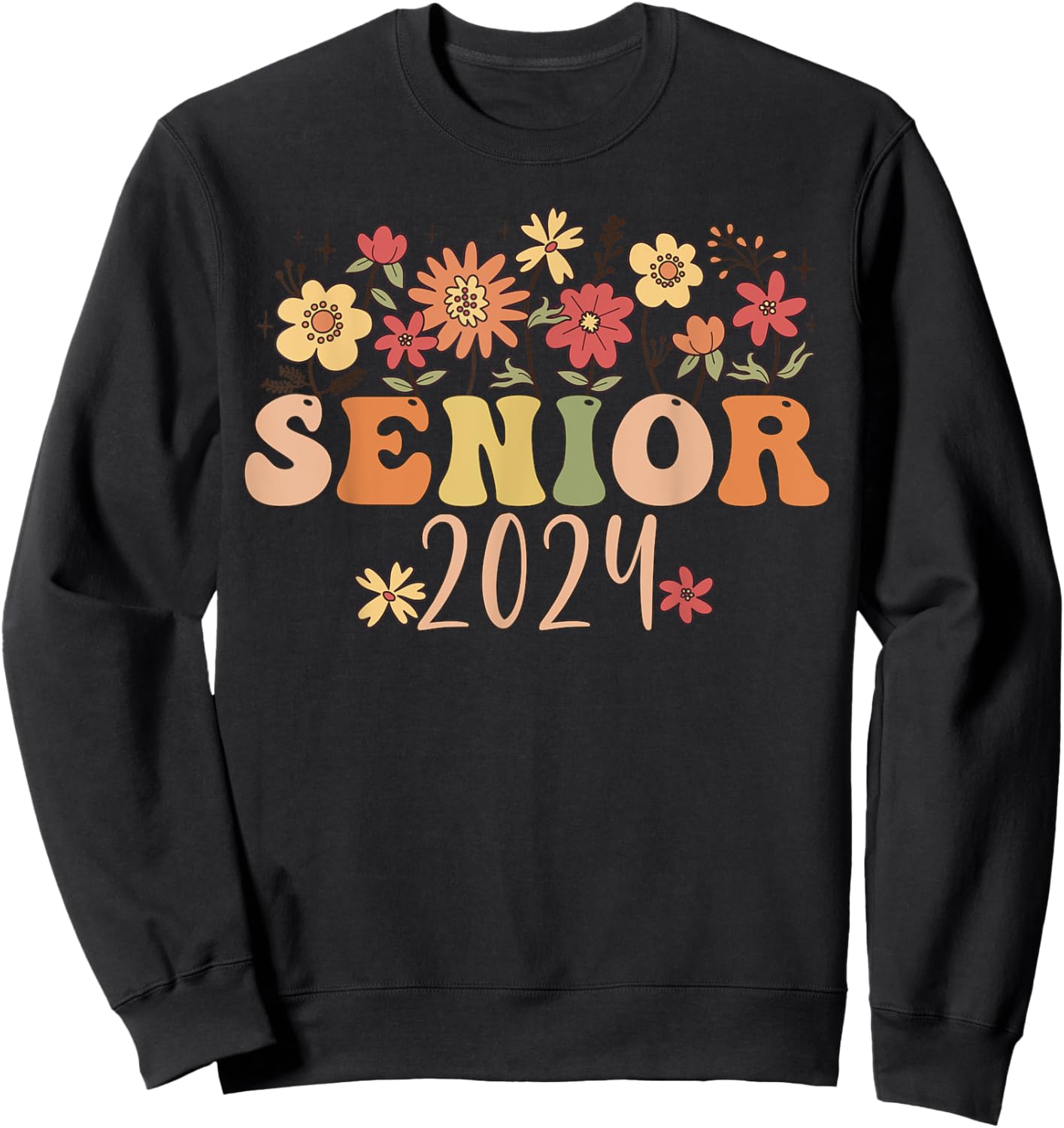 Senior 2024 Groovy Retro Class of 2024 Graduation Sweatshirt - Sweatshirt | Black