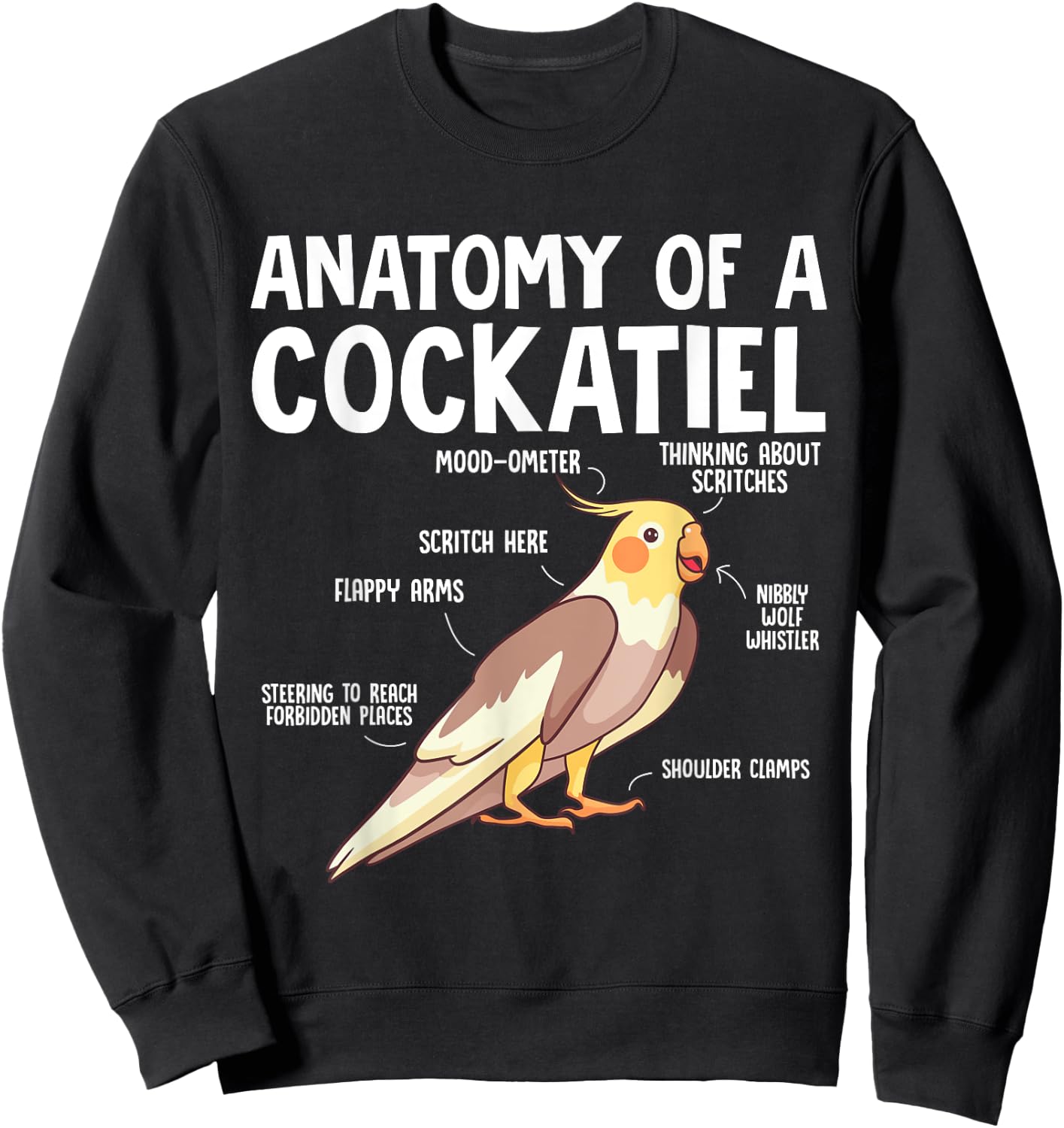 Cockatiel Parrot Bird Anatomy Of A Cockatiel Sweatshirt - Sweatshirt | Black