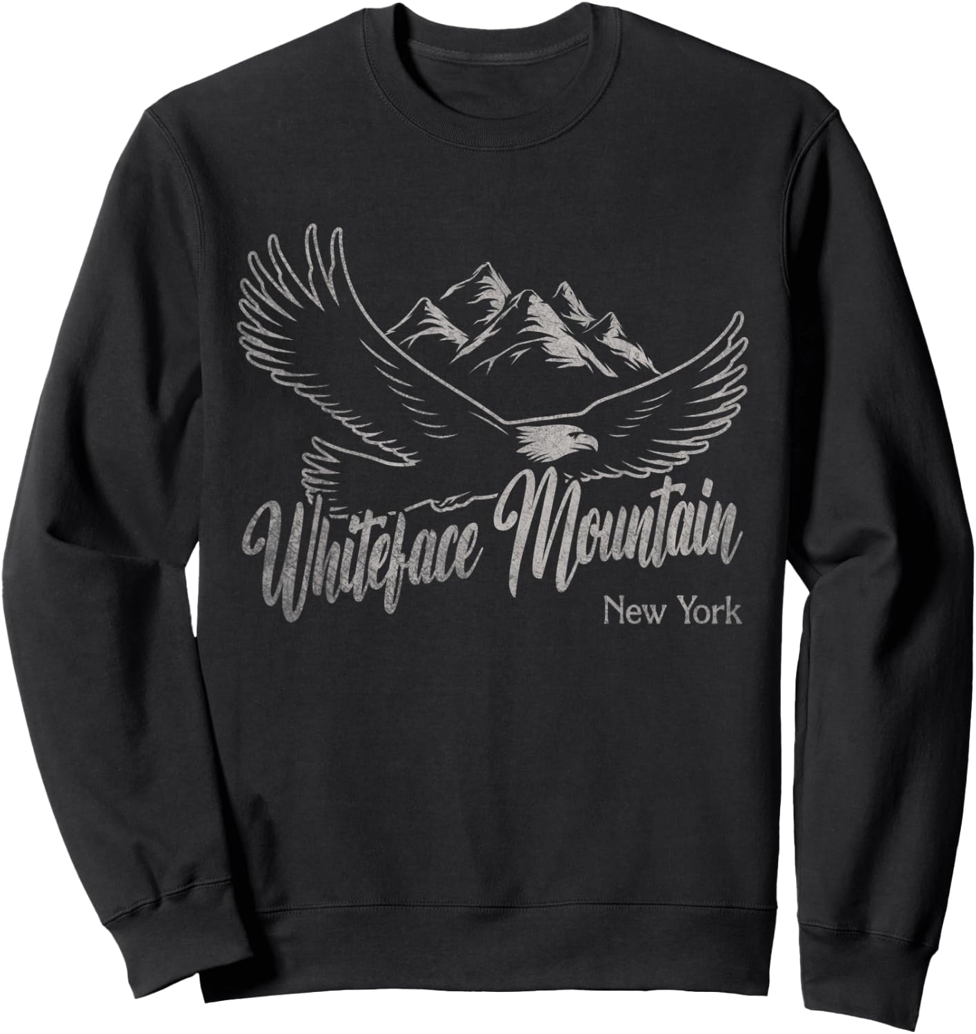 Vintage Whiteface Mountain New York Mountains Eagle Sweatshirt - Sweatshirt | Black