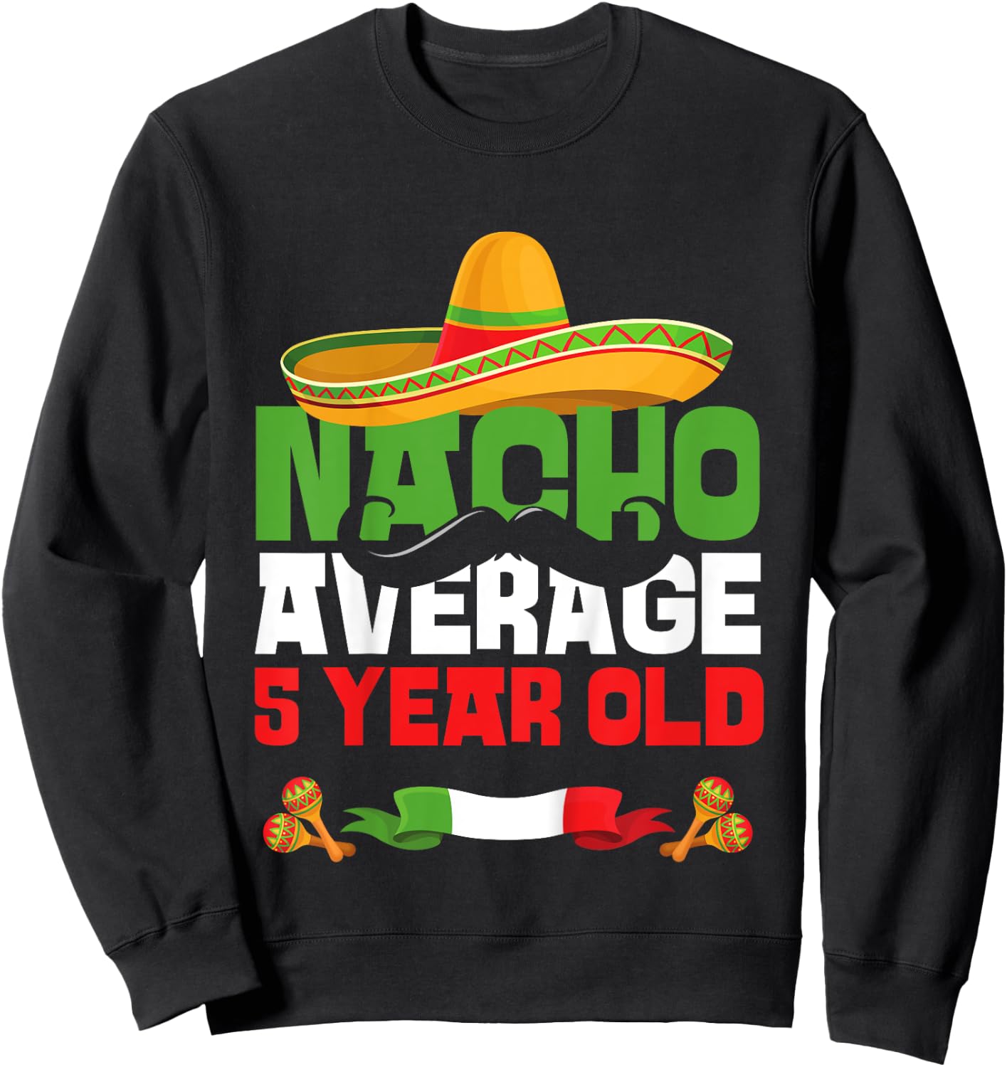 Kids 5 Year Old Mexican Fiesta 5th Birthday Party Cinco De Mayo Sweatshirt - Sweatshirt | Black