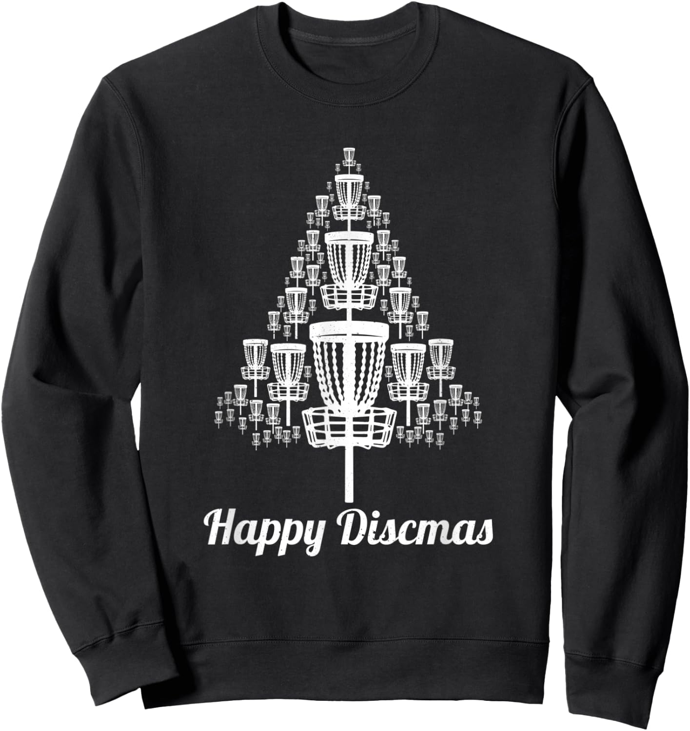 Happy Discmas Christmas Tree Basket Disc Golf Disc Golfing Sweatshirt - Sweatshirt | Black