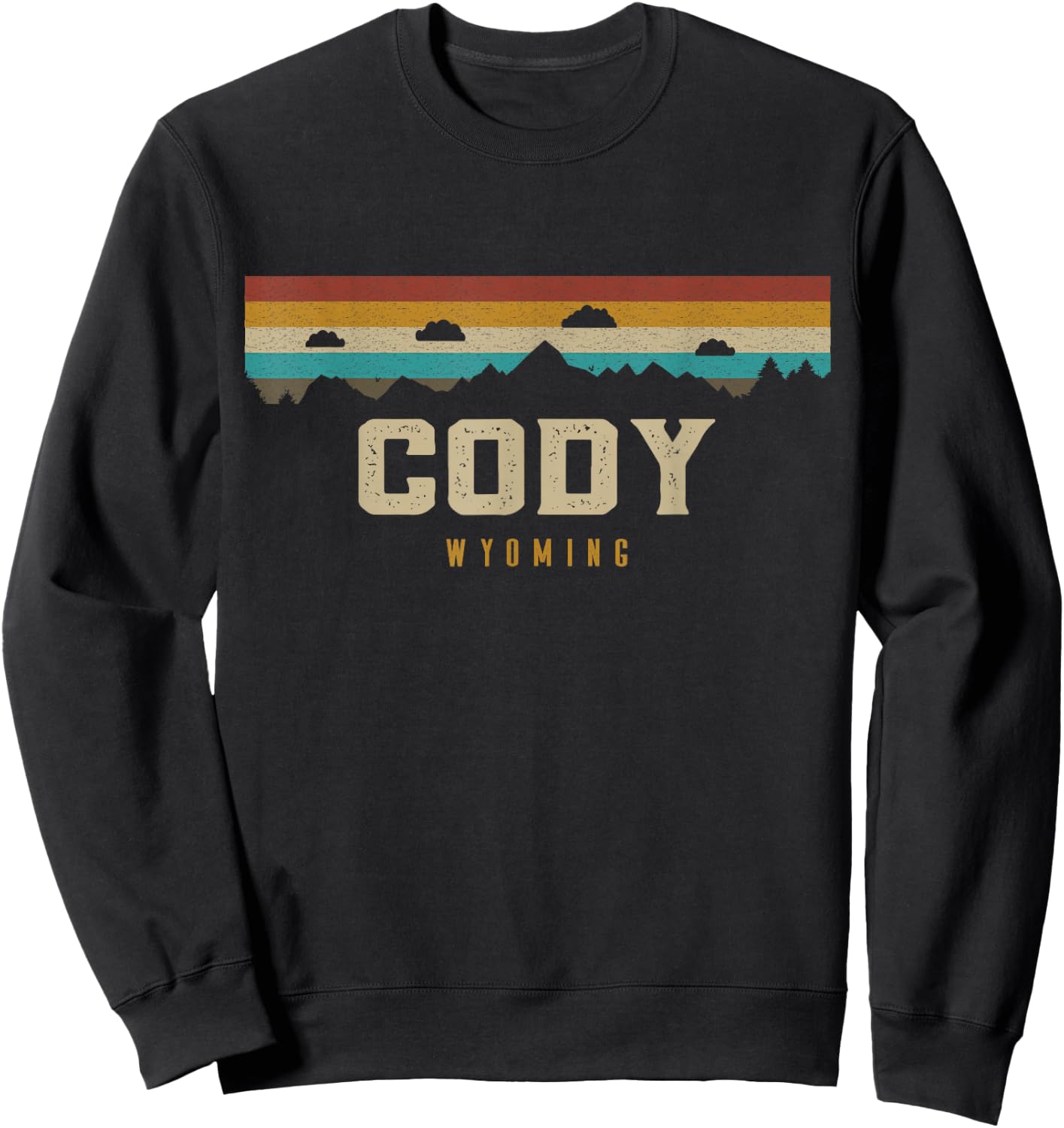 Cody Wyoming Vintage Mountains Hiking Camping Retro Sweatshirt - Sweatshirt | Black