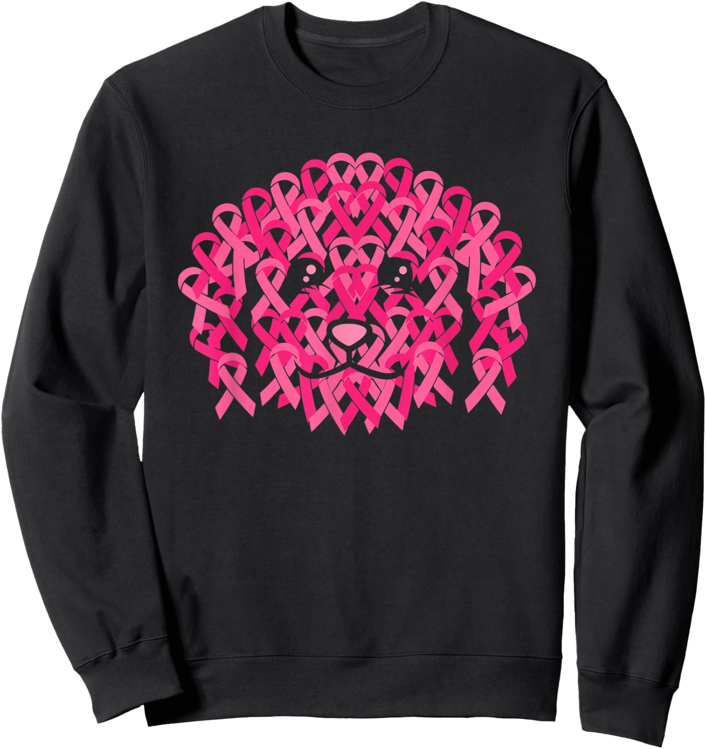 Pink Ribbon Dog Face Inspirational Breast Cancer Awareness Sweatshirt - Sweatshirt | Black