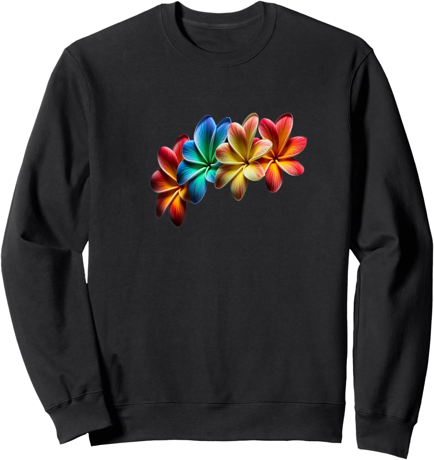 Rainbow Plumeria Design by Blazed Trezurs Sweatshirt - Sweatshirt | Black