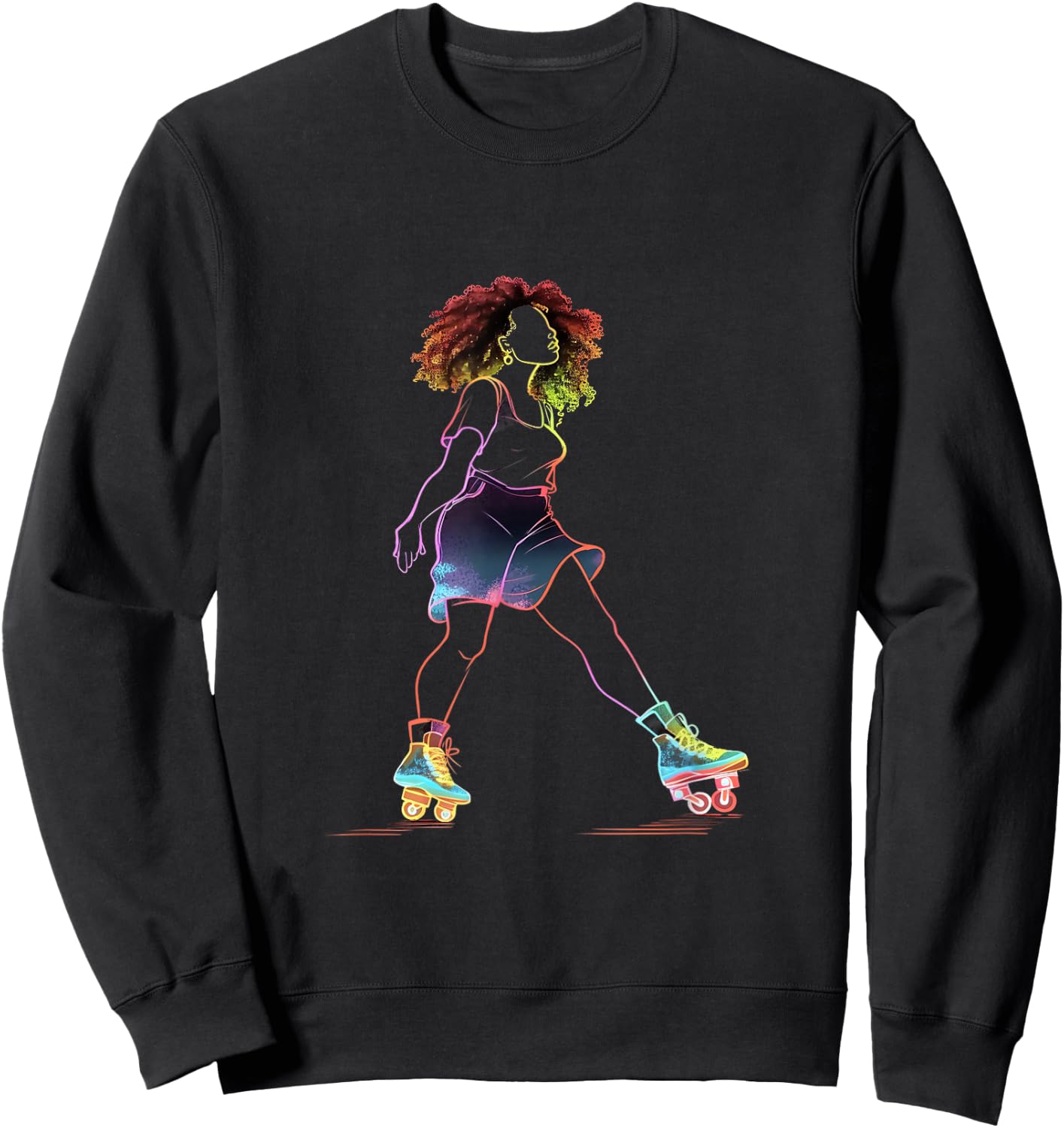Roller Skating Afro Woman Roller Skates African American Sweatshirt - Sweatshirt | Black