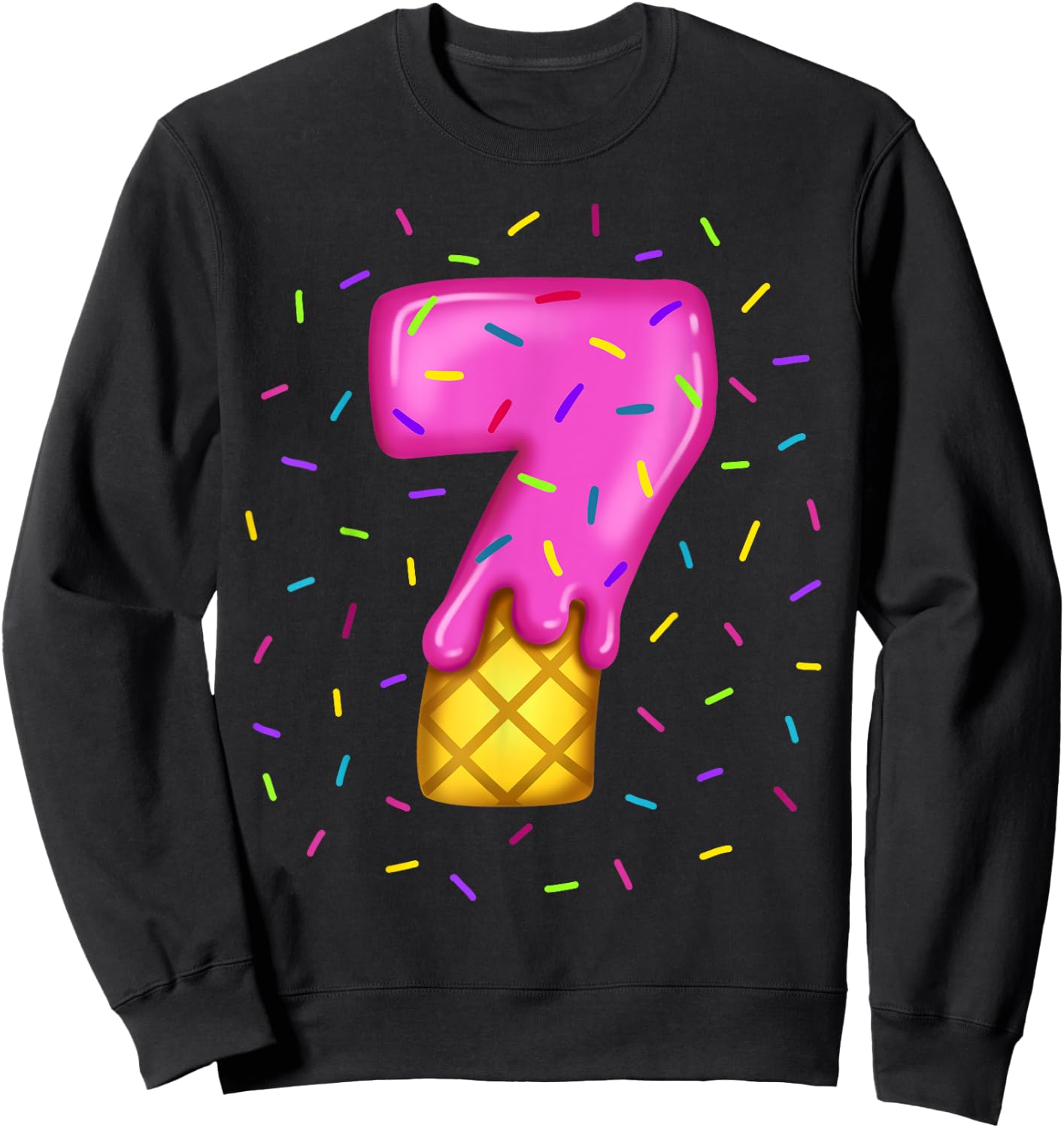 Pink Melting Ice cream Number 7 th birthday sweets sprinkles Sweatshirt - Sweatshirt | Black