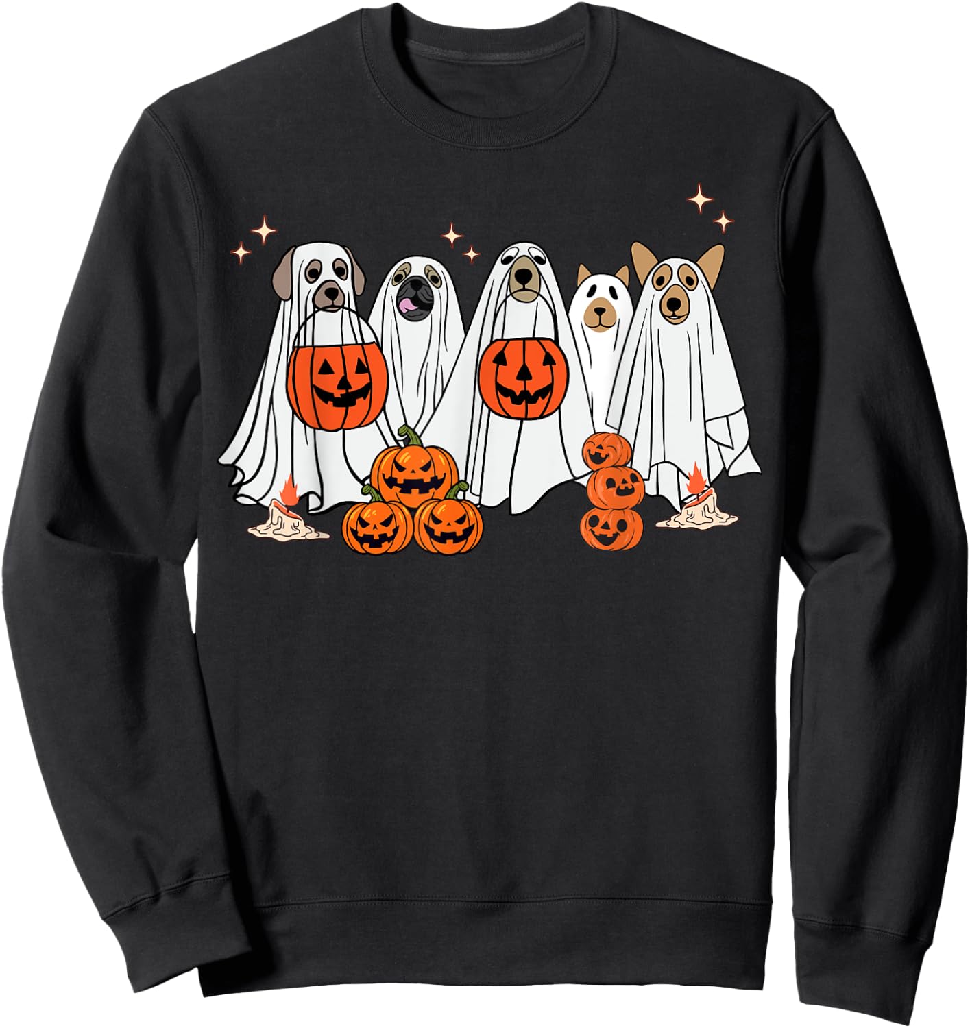 Dog Ghost Cute Dog Dressed As Ghost Funny Halloween Dog Women Kids Sweatshirt - Sweatshirt | Black
