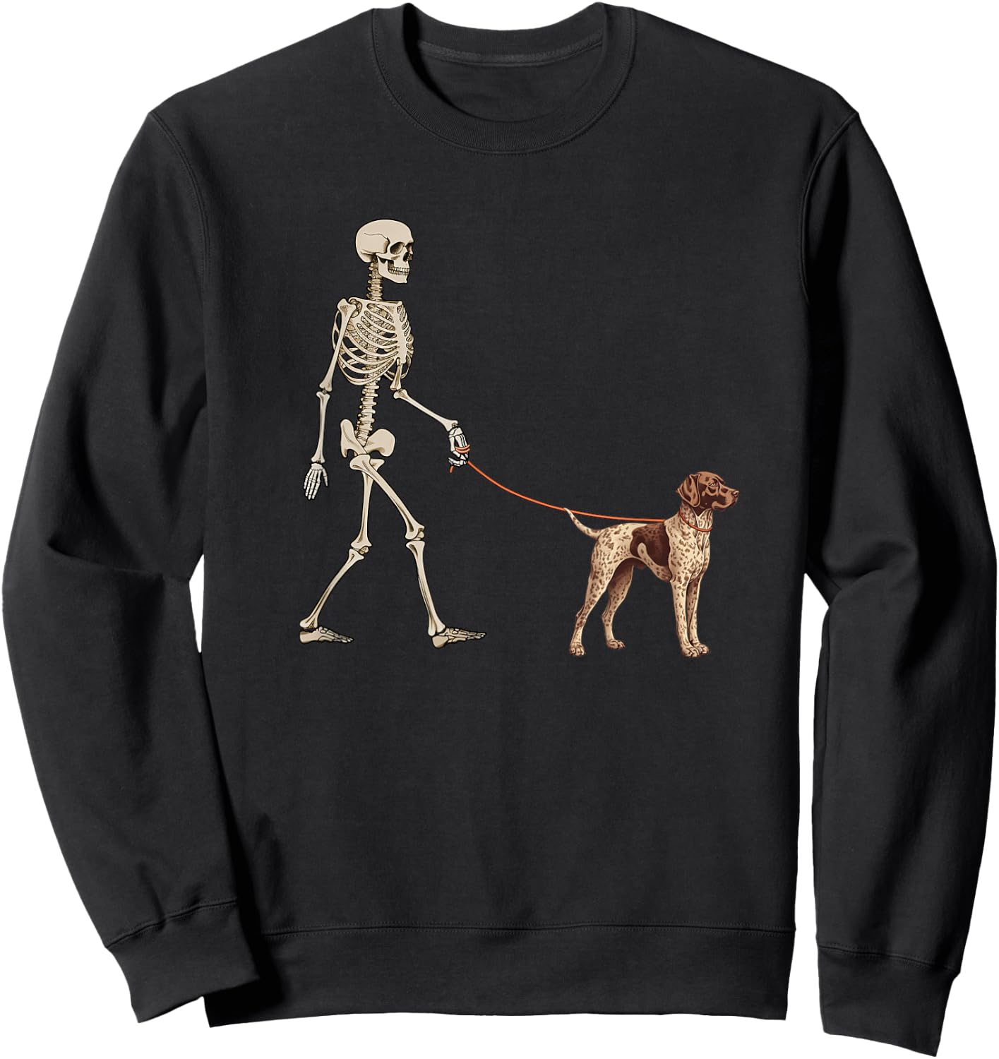 Funny German Shorthaired Pointer Skeleton Walking Halloween Sweatshirt - Sweatshirt | Black