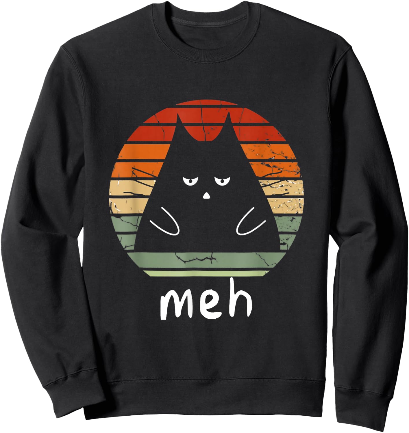 Vintage Black Cat Shirt Meh Cat Meow Kitty Cat Lover Men Women Sweatshirt - Sweatshirt | Black