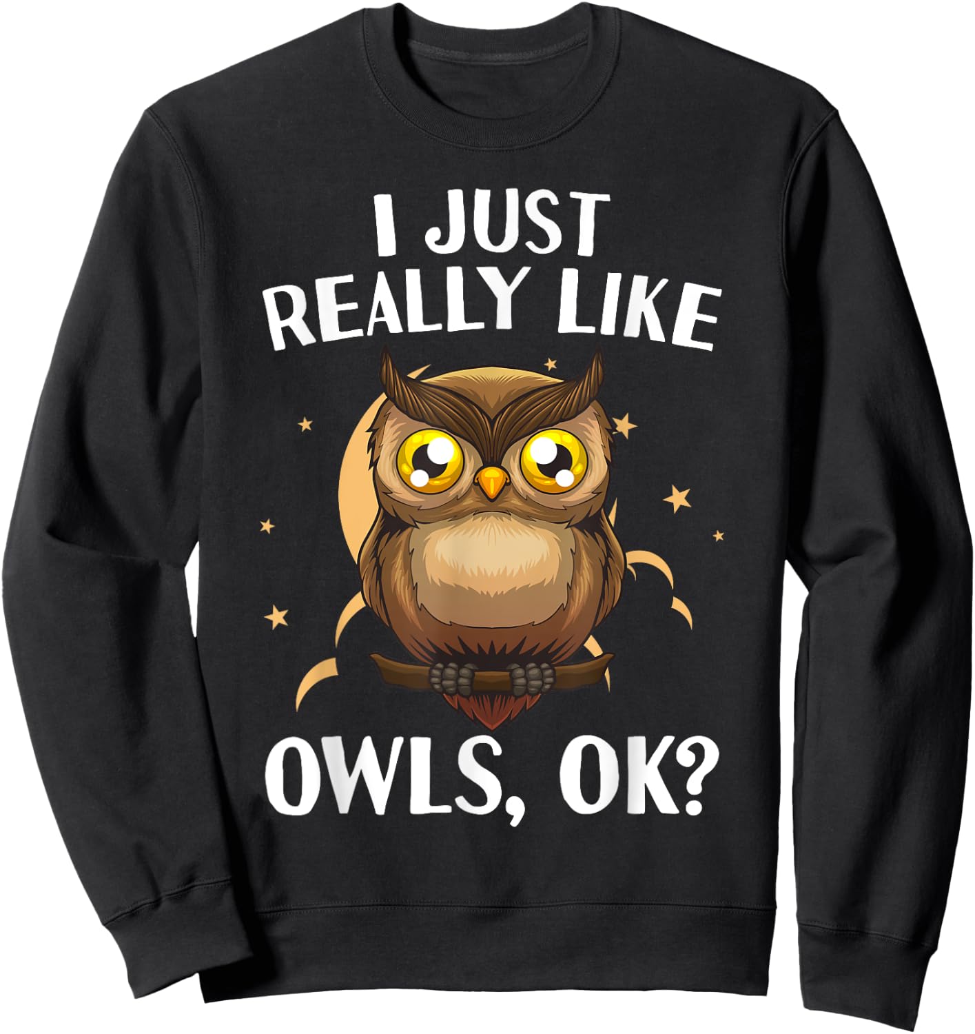 Cute Owl Design Women Kids Nocturnal Bird Owl Lover Sweatshirt - Sweatshirt | Black