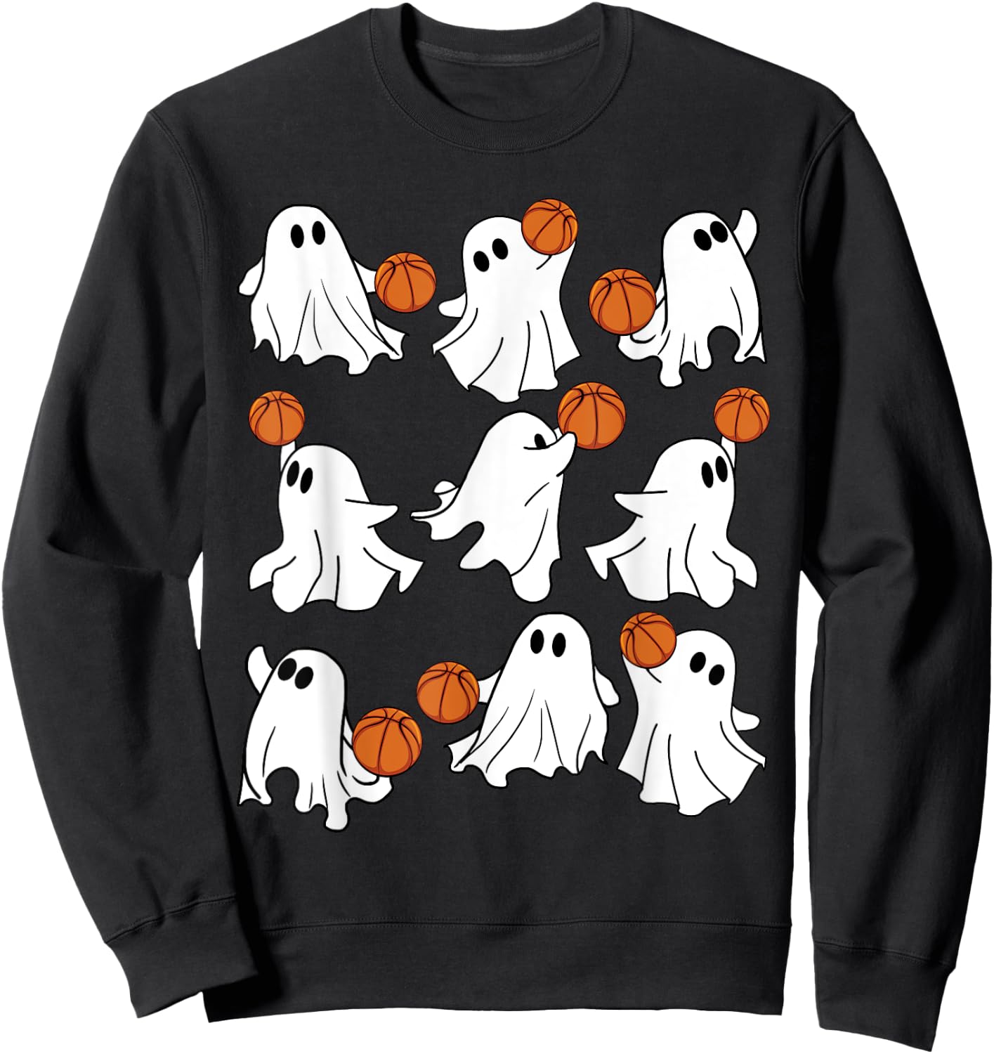 Boo Ghost Halloween Basketball Happy Halloween Basketball Sweatshirt - Sweatshirt | Black