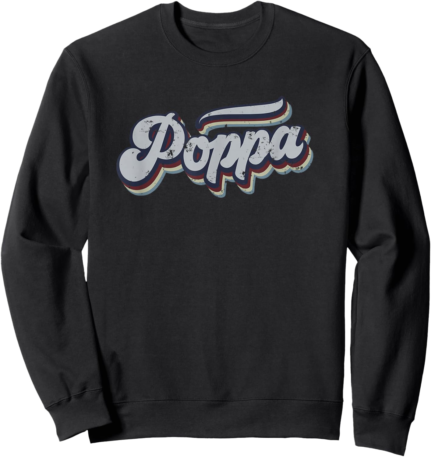 Poppa Retro Vintage Distressed Rainbow Gift Sweatshirt - Sweatshirt | Black
