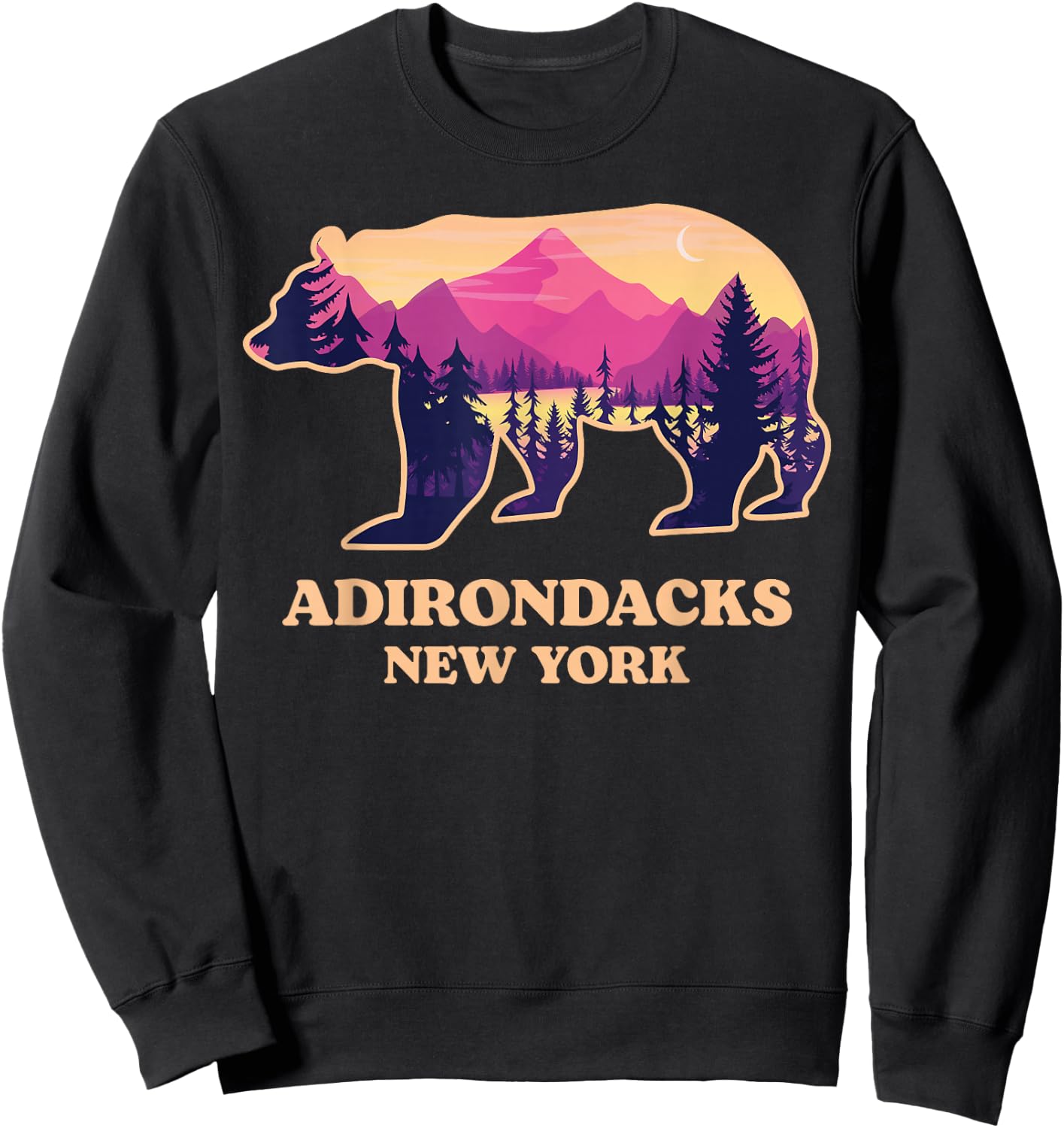 Adirondacks New York Ny Vintage Mountains Hiking Souvenirs Sweatshirt - Sweatshirt | Black