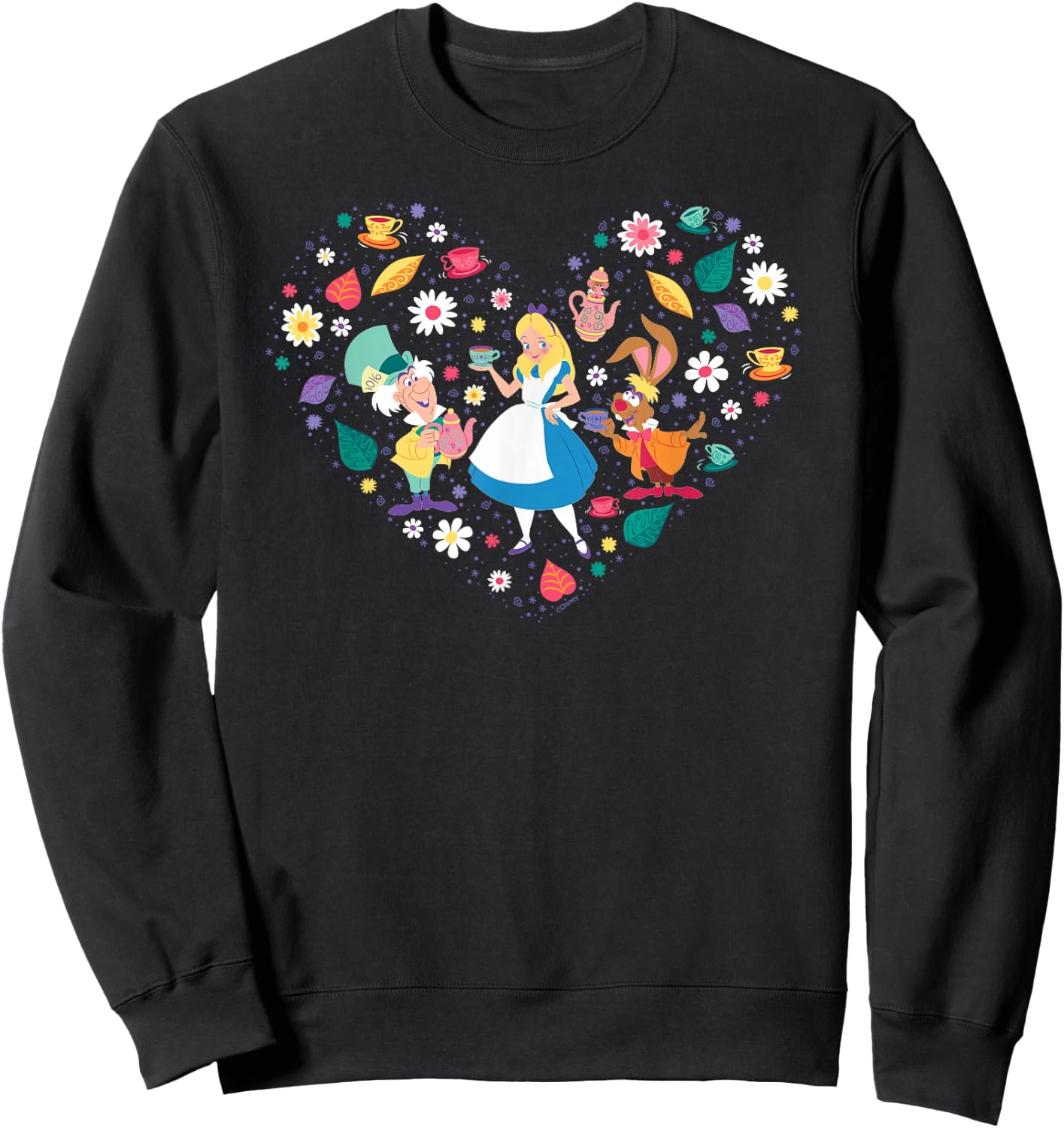 Disney Alice in Wonderland Tea Party Heart Valentine's Day Sweatshirt - Sweatshirt | Black