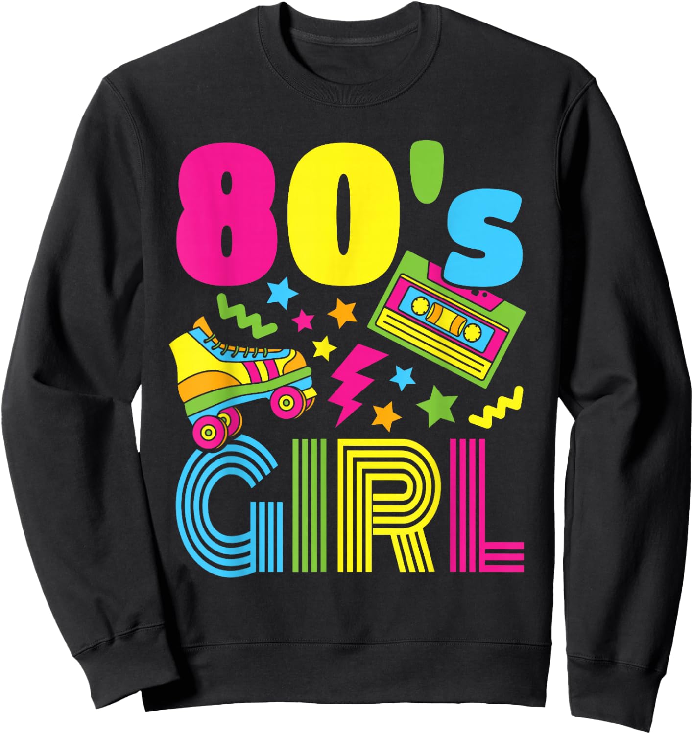 80s Girl 1980s Theme Party 80s Costume Outfit Women Girls Sweatshirt - Sweatshirt | Black