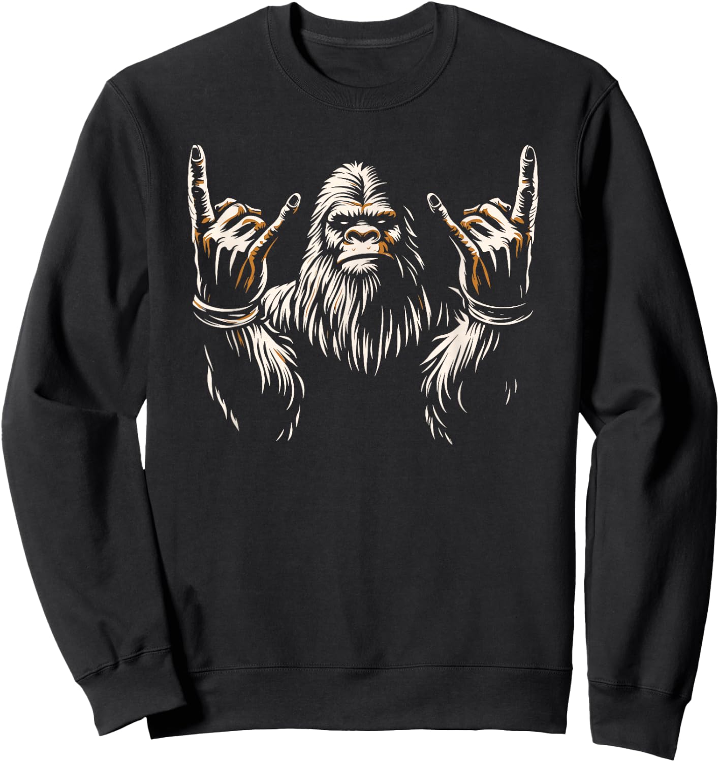 Bigfoot Rock On Sasquatch Rock and Roll Funny Rocker Graphic Sweatshirt - Sweatshirt | Black