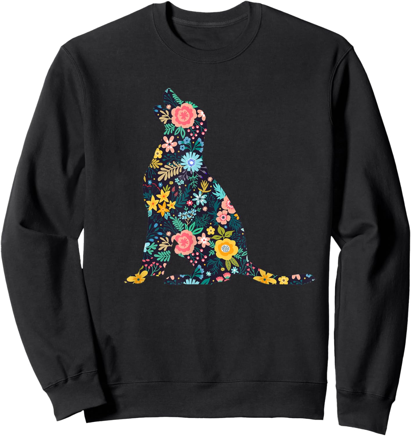 Labrador Retriever Floral Dog Silhouette Graphic Sweatshirt - Sweatshirt | Black