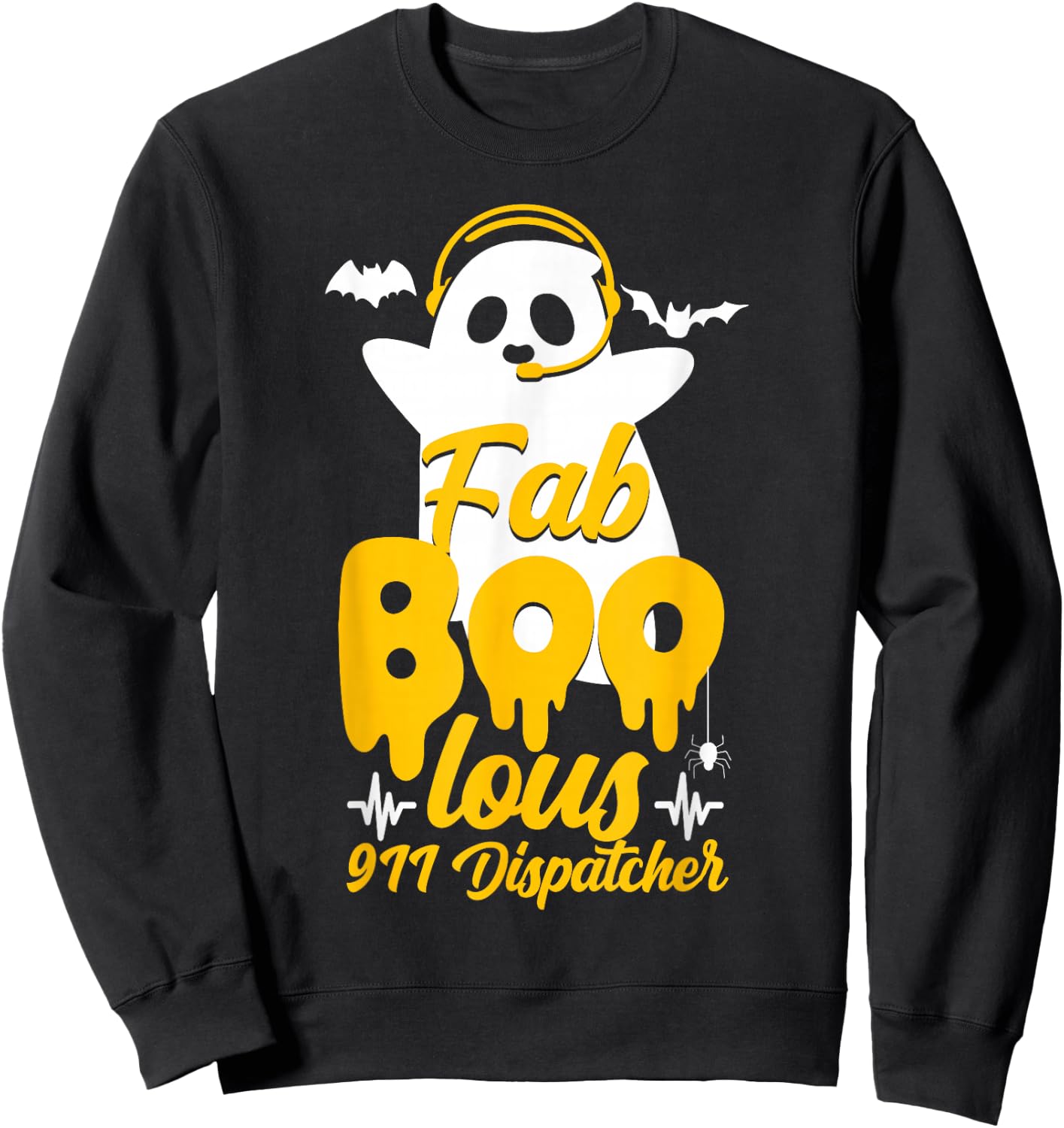 911 Dispatcher Thin Gold Yellow Line Halloween Costume Ghost Sweatshirt - Sweatshirt | Black