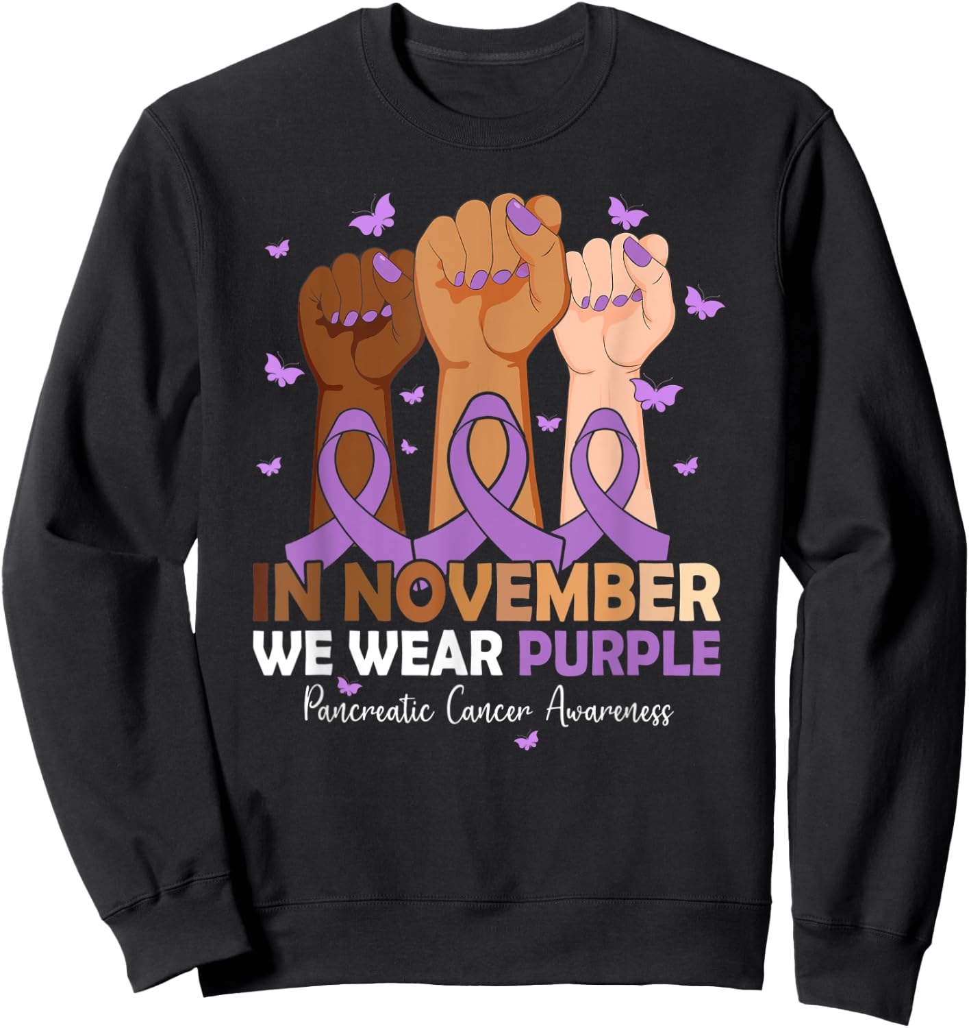 In November We Wear Purple Pancreatic Cancer Awareness Sweatshirt - Sweatshirt | Black