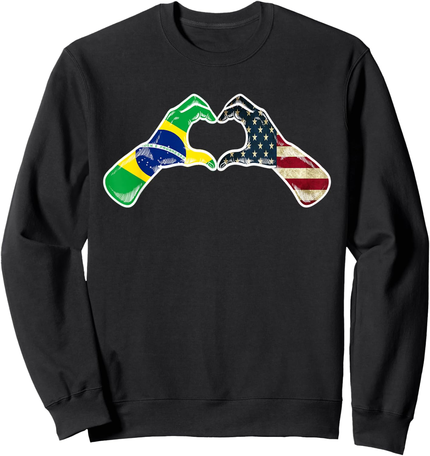 Brazil American USA Flag - USA Brazilian Heart Sweatshirt - Sweatshirt | Black